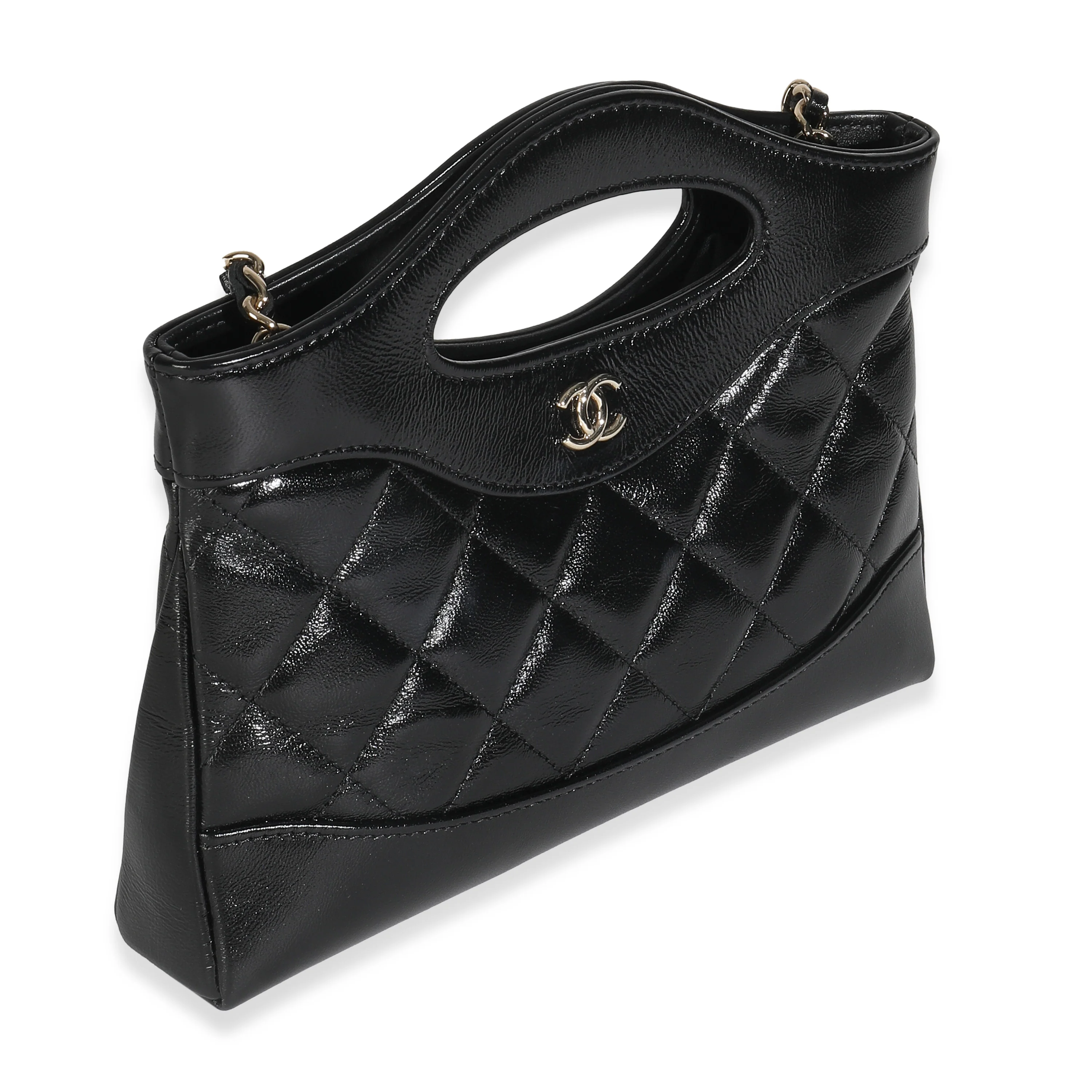 Black Shiny Crumpled Calfskin Quilted Nano 31 Shopping Bag - Image 3