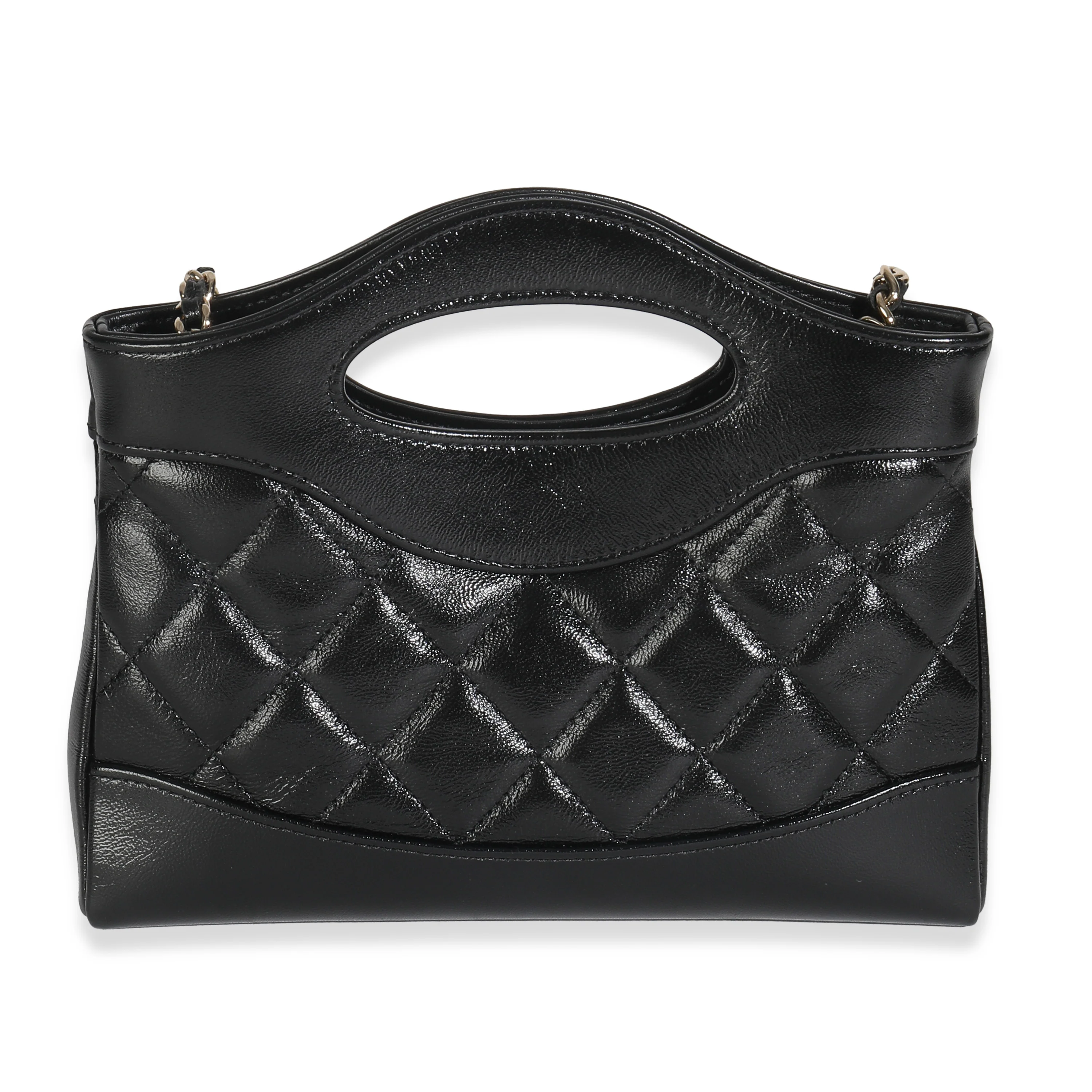 Black Shiny Crumpled Calfskin Quilted Nano 31 Shopping Bag - Image 4