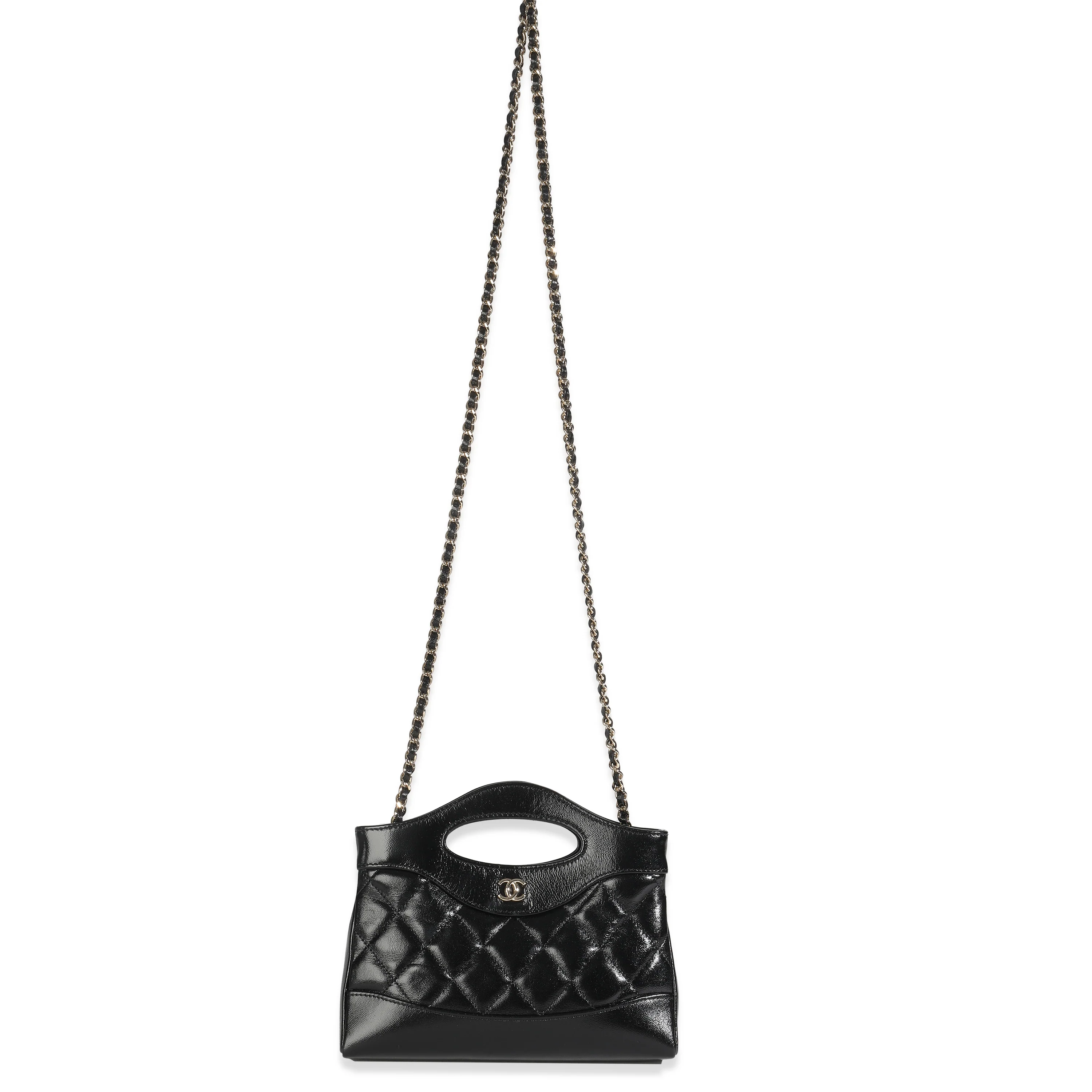 Black Shiny Crumpled Calfskin Quilted Nano 31 Shopping Bag - Image 8