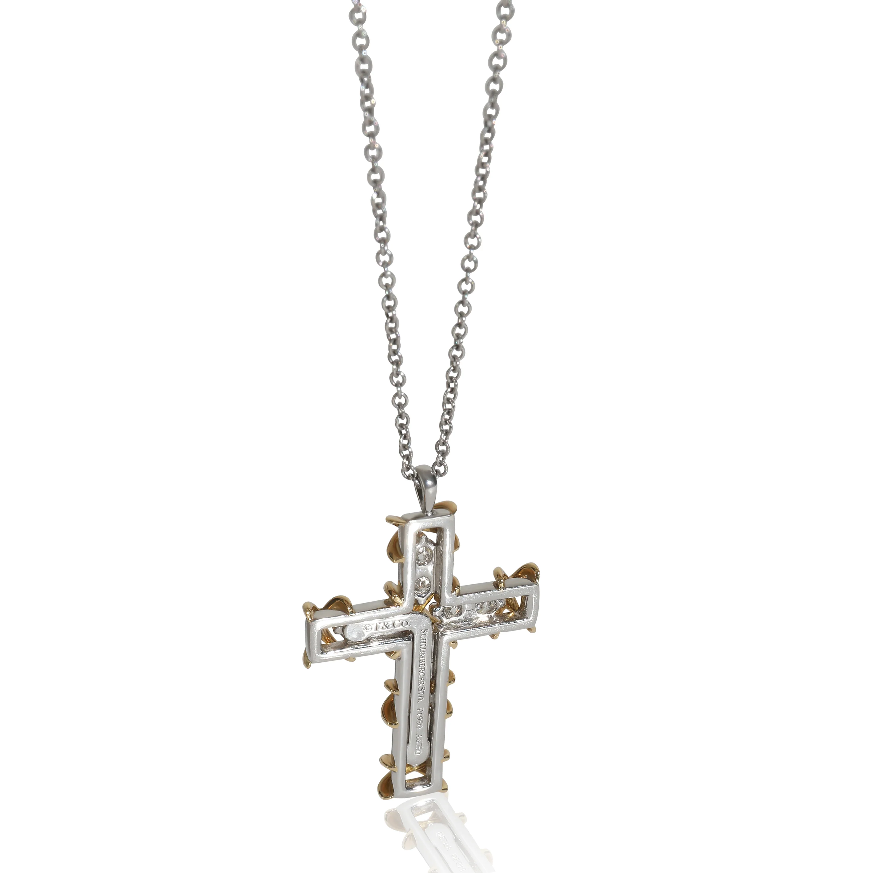 Yellow Gold & Platinum Diamond Schlumberger 16 Stone Cross Pendant - Image 3