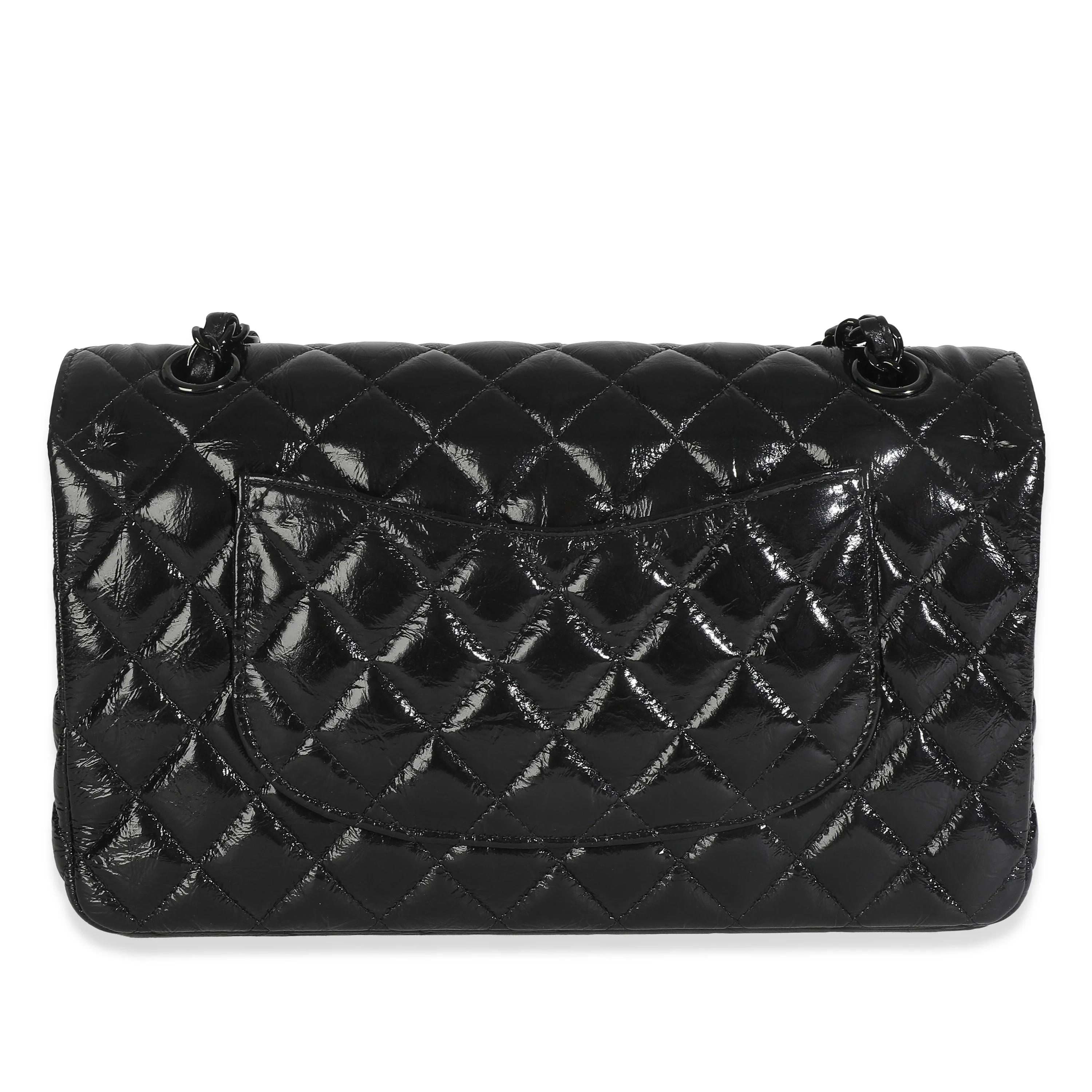 So Black Shiny Crumpled Quilted Calfskin Medium Classic Double Flap Bag - Image 4