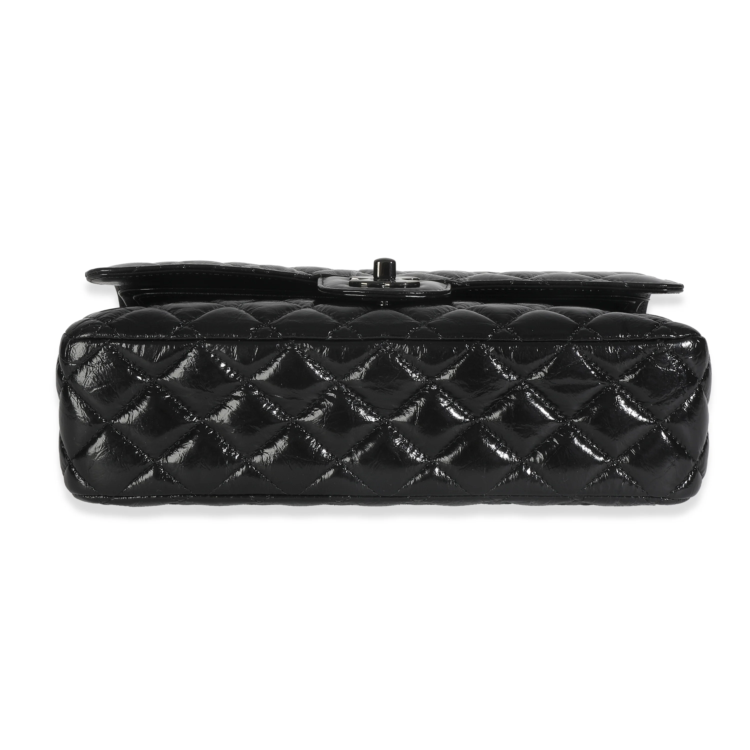 So Black Shiny Crumpled Quilted Calfskin Medium Classic Double Flap Bag - Image 5