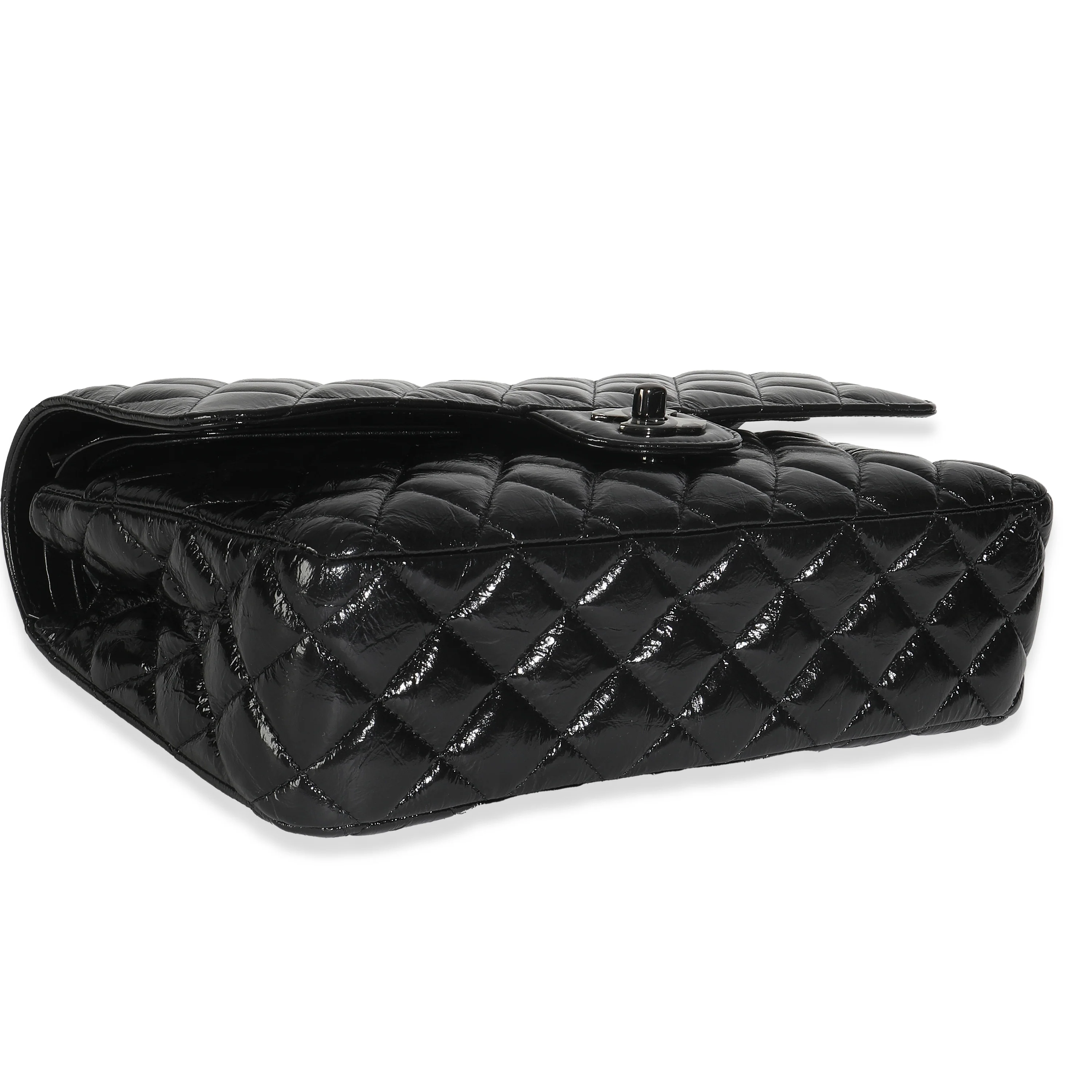 So Black Shiny Crumpled Quilted Calfskin Medium Classic Double Flap Bag - Image 6