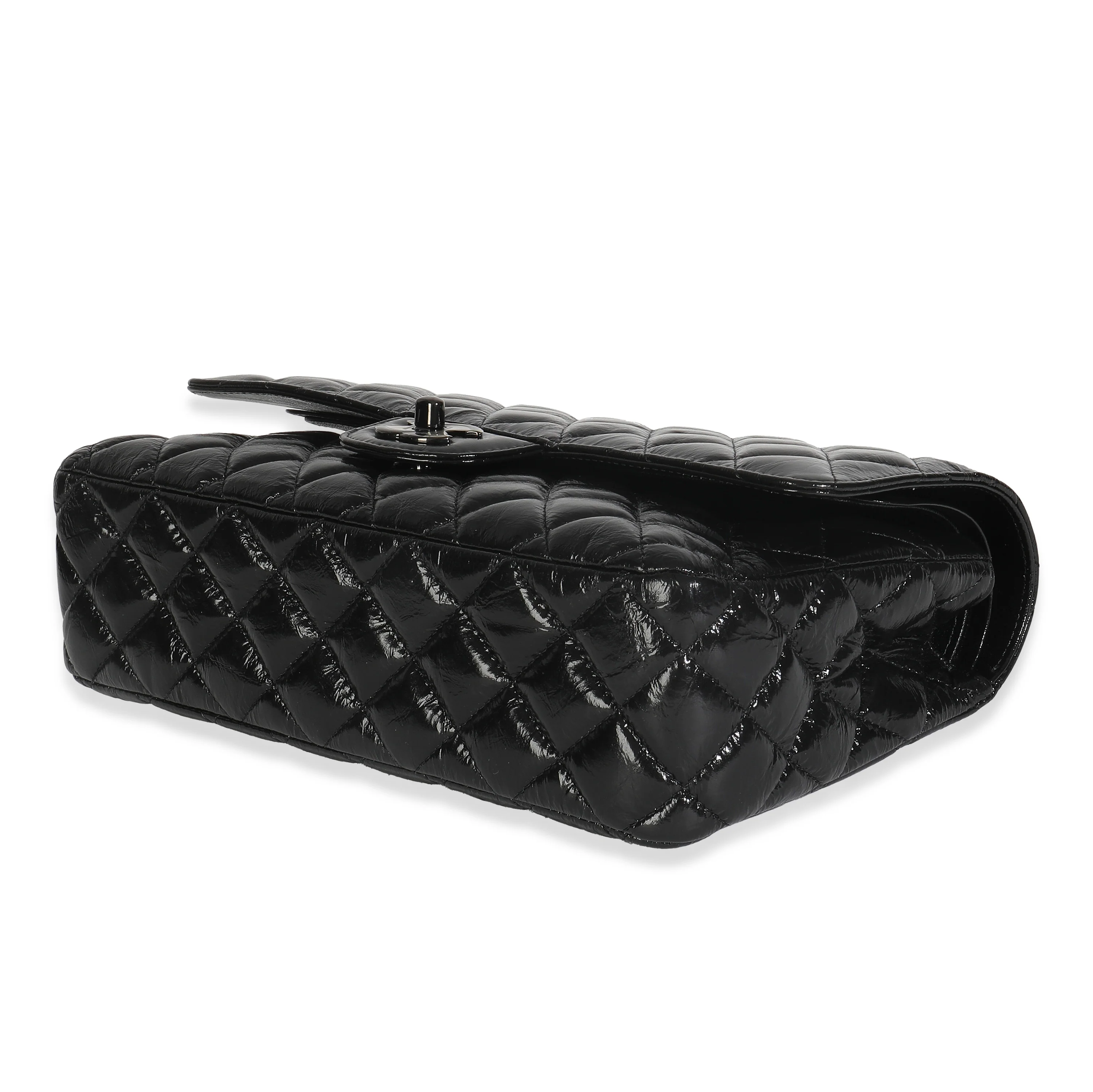 So Black Shiny Crumpled Quilted Calfskin Medium Classic Double Flap Bag - Image 7
