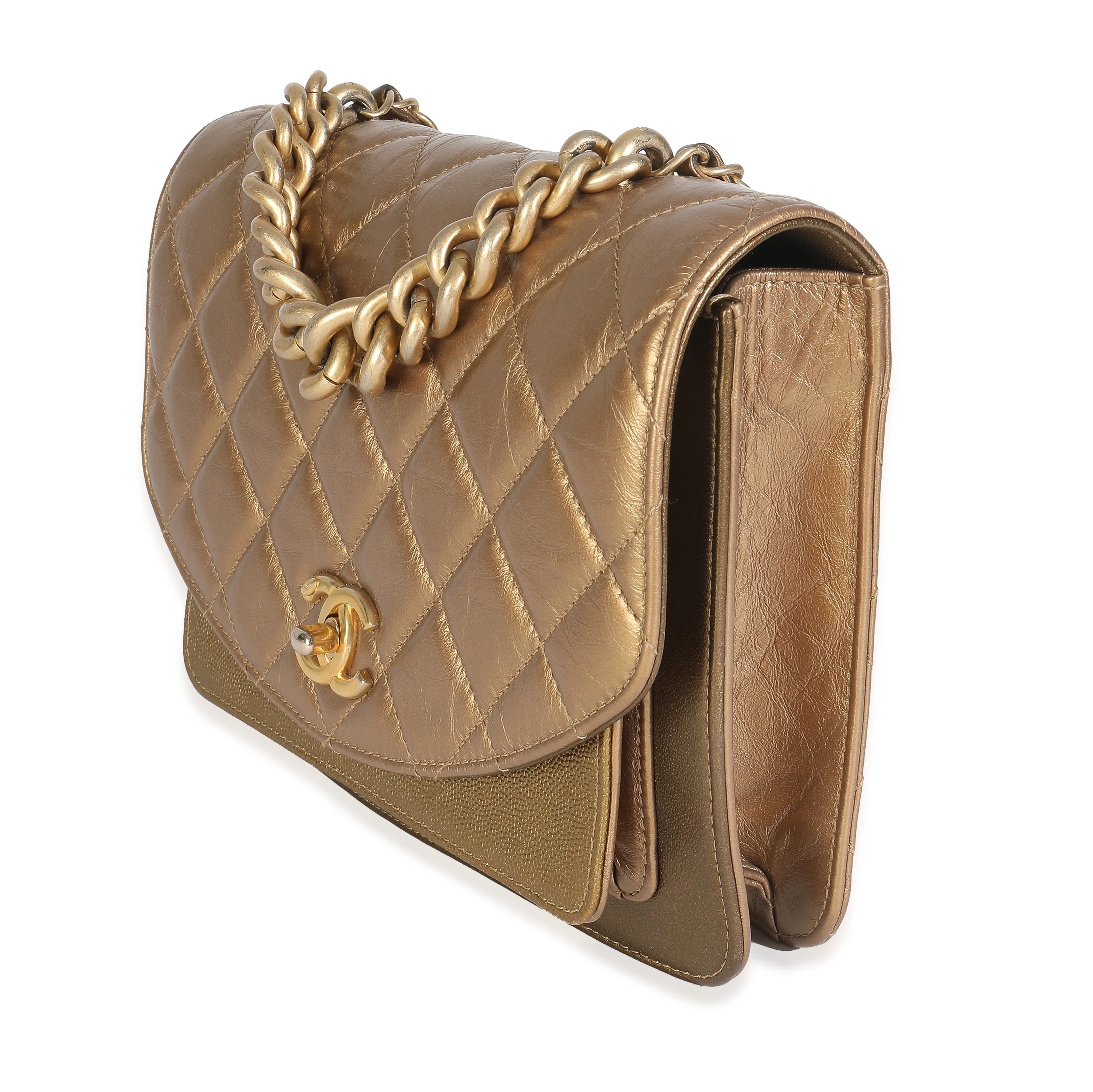 Bronze Metallic Lambskin Caviar Quilted Chain Handle Flap Handbag - Image 2