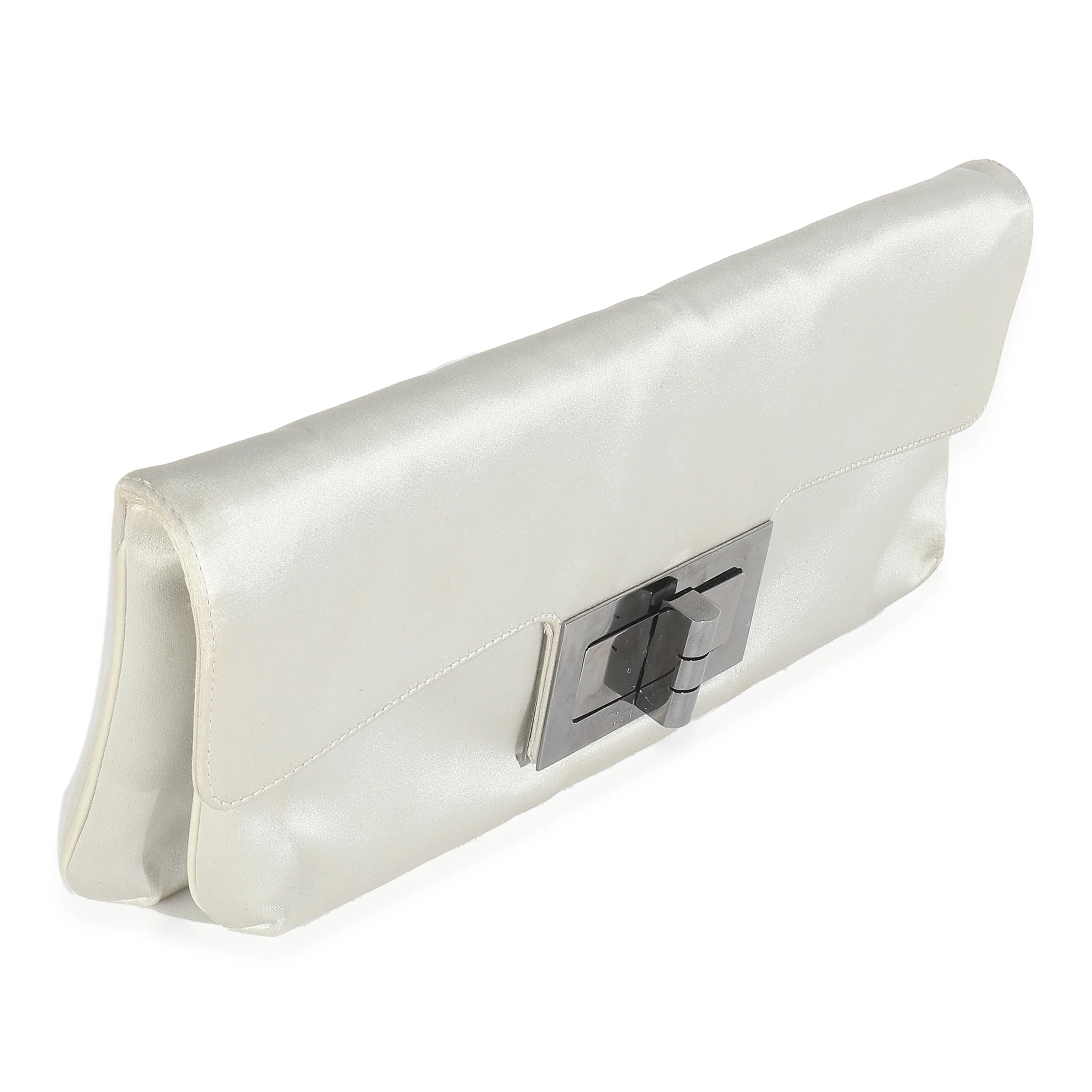 Grey Satin Silk Reissue Foldover XL Clutch - Image 3