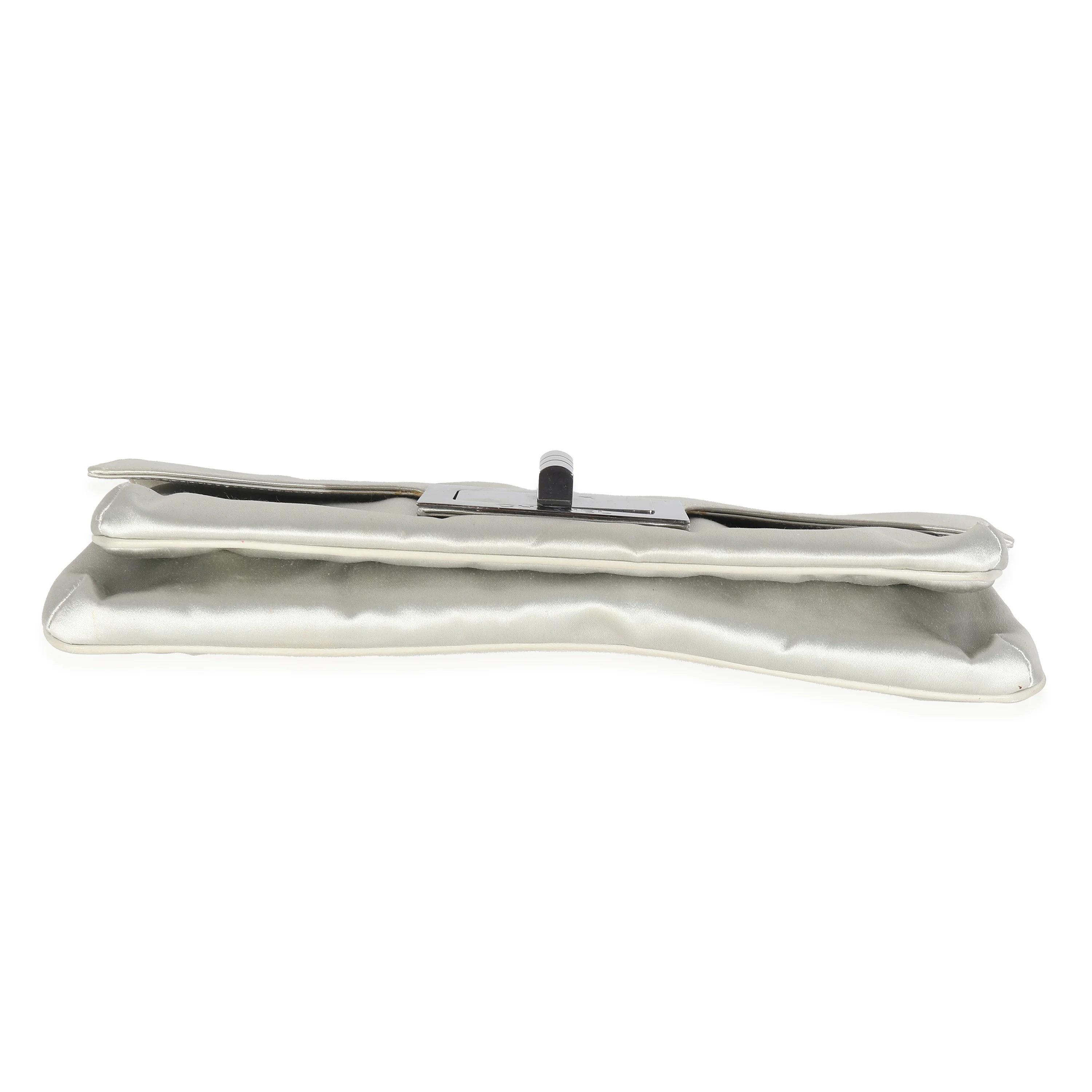Grey Satin Silk Reissue Foldover XL Clutch - Image 4