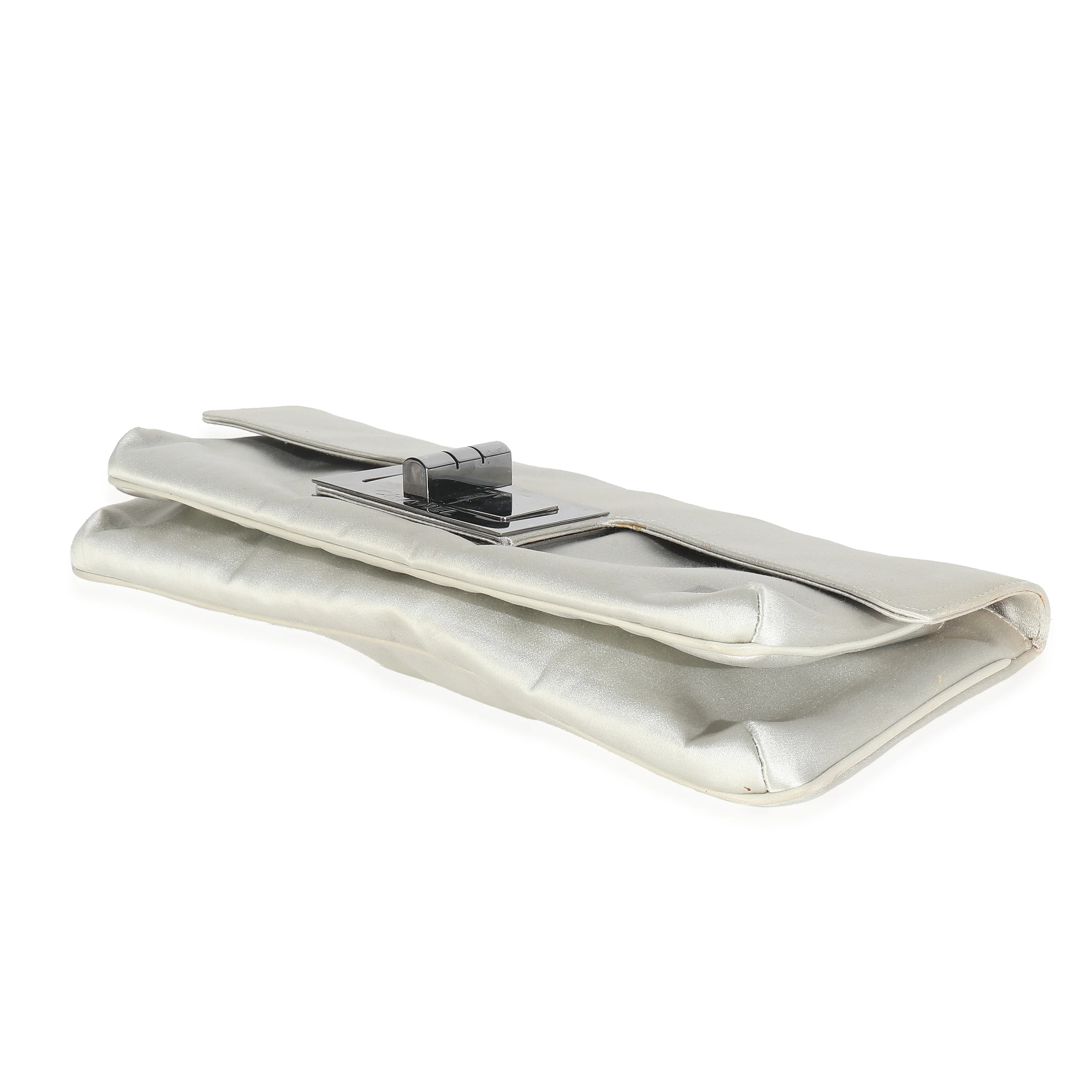 Grey Satin Silk Reissue Foldover XL Clutch - Image 5