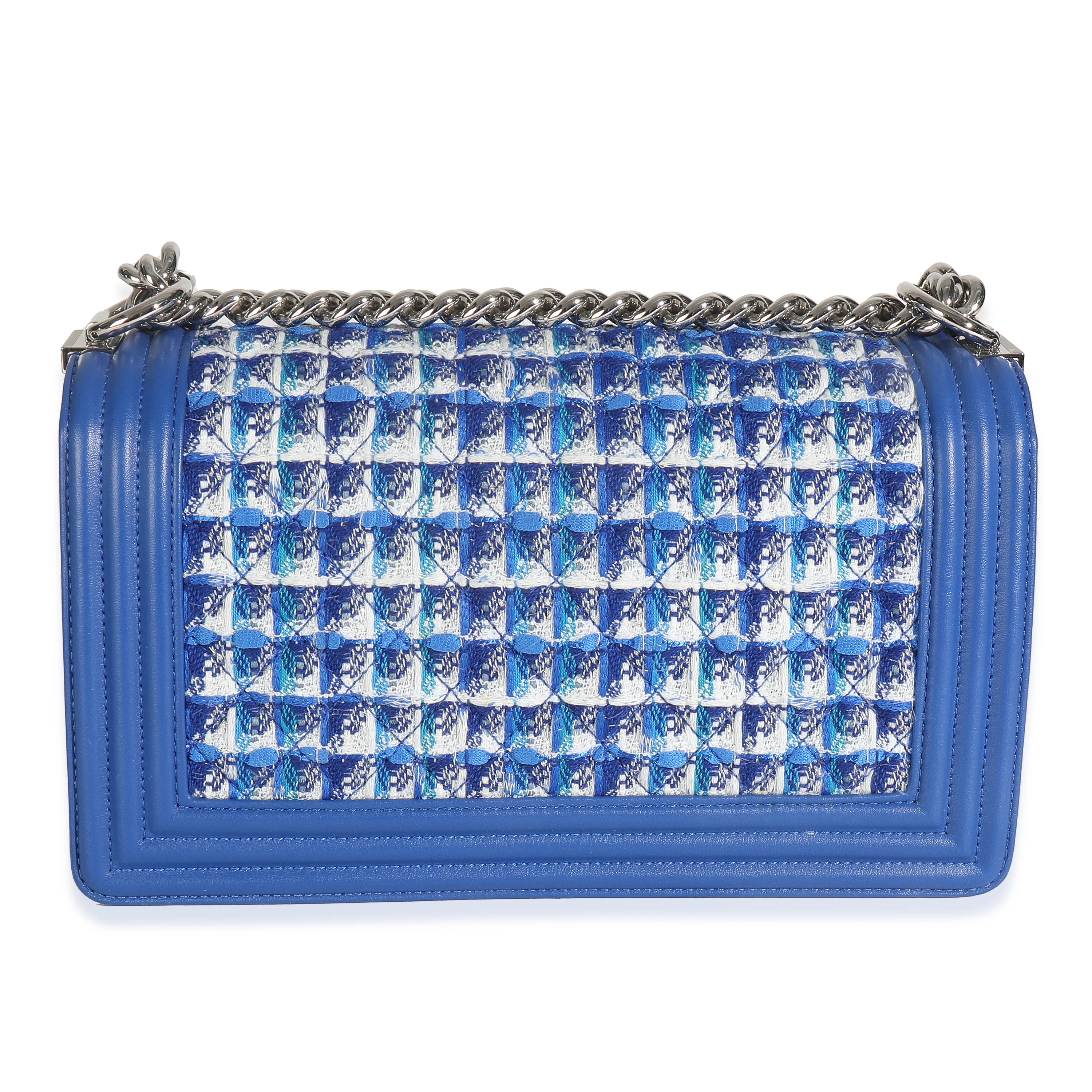 Blue Lambskin Quilted Tweed Old Medium Boy Bag - Image 4