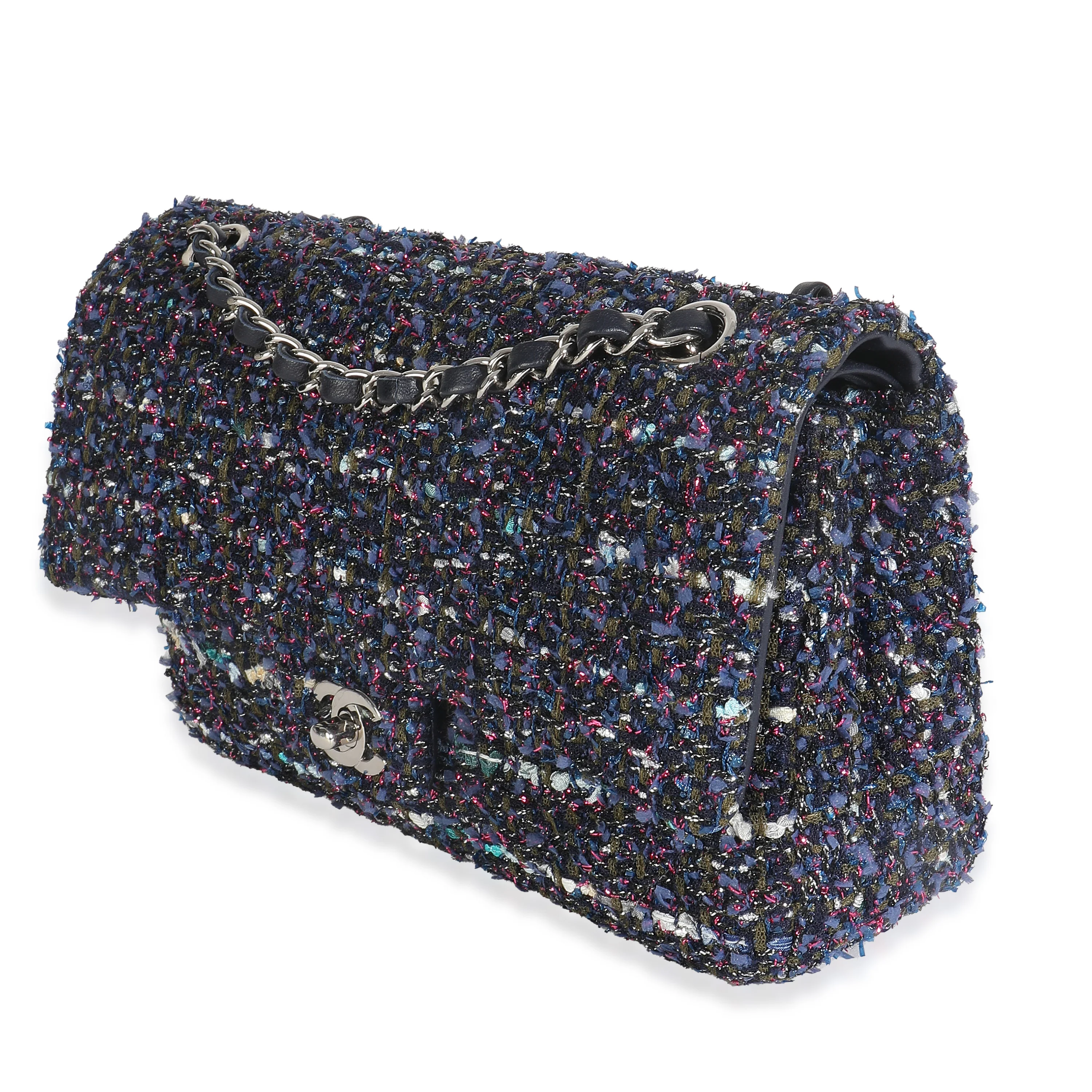 Navy Multicolored Metallic Tweed Medium Classic Double Flap Bag - Image 2