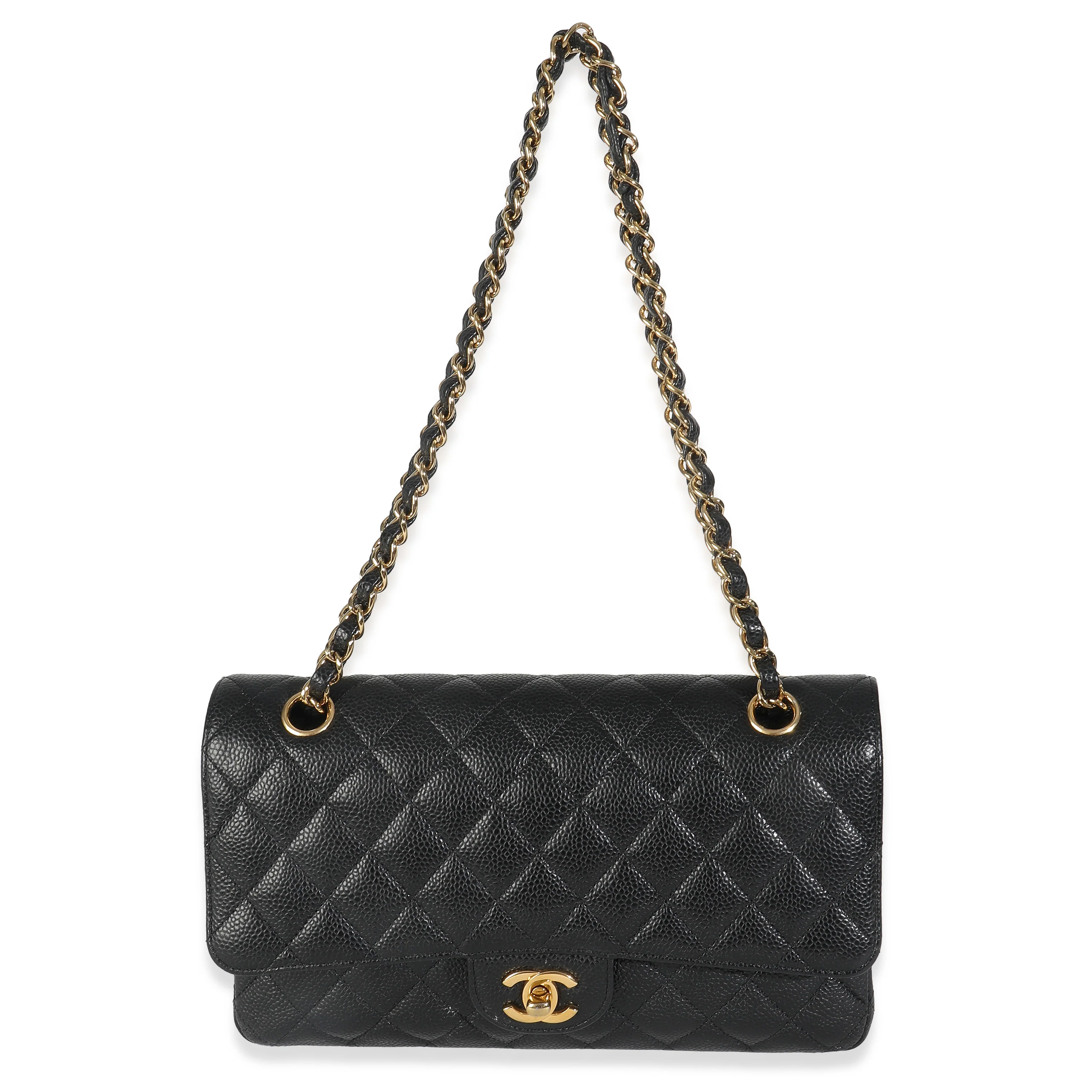 Black Quilted Caviar Medium Classic Double Flap HandBag - Image 8