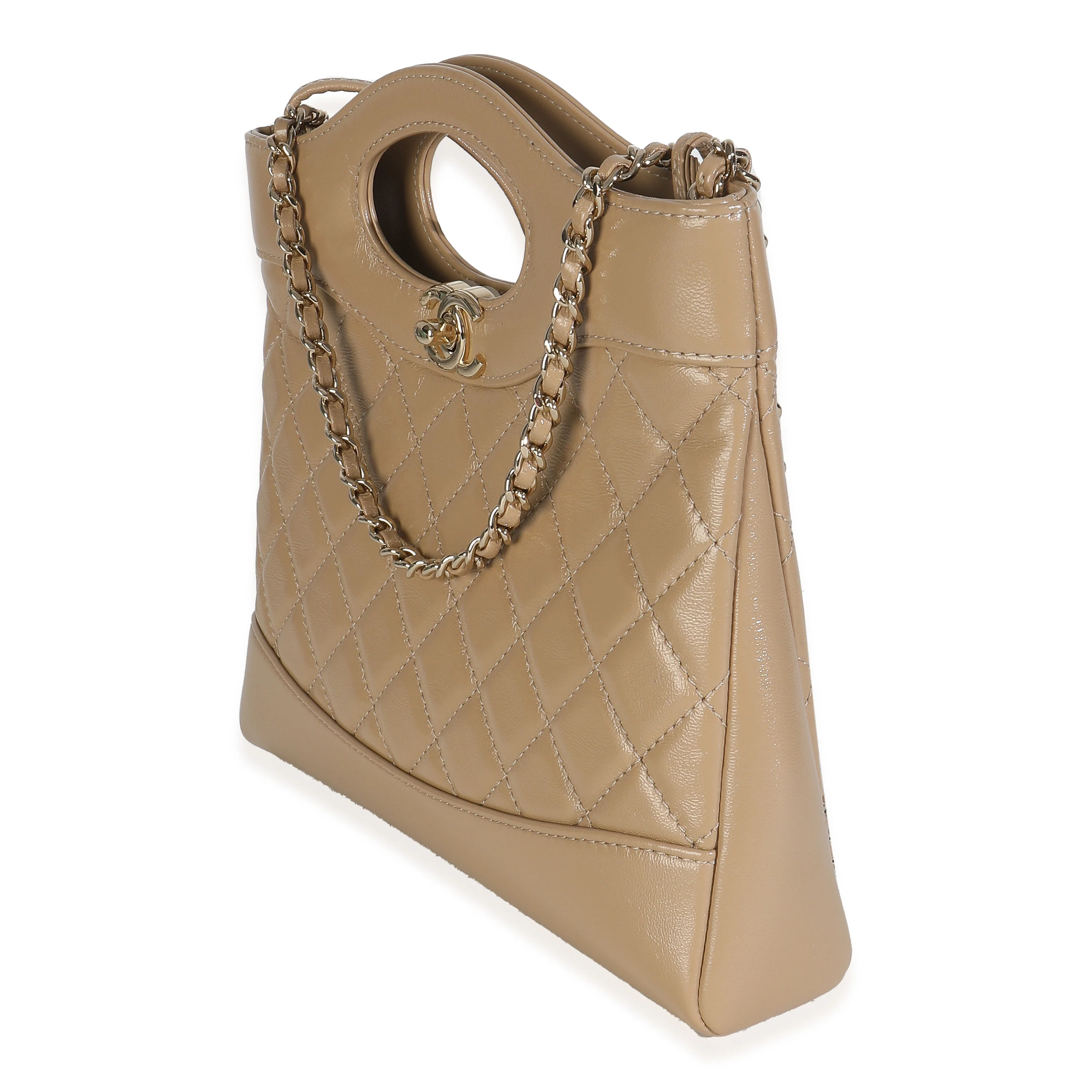 Dark Beige Shiny Crumpled Quilted Calfskin Mini 31 Shopping Bag - Image 2