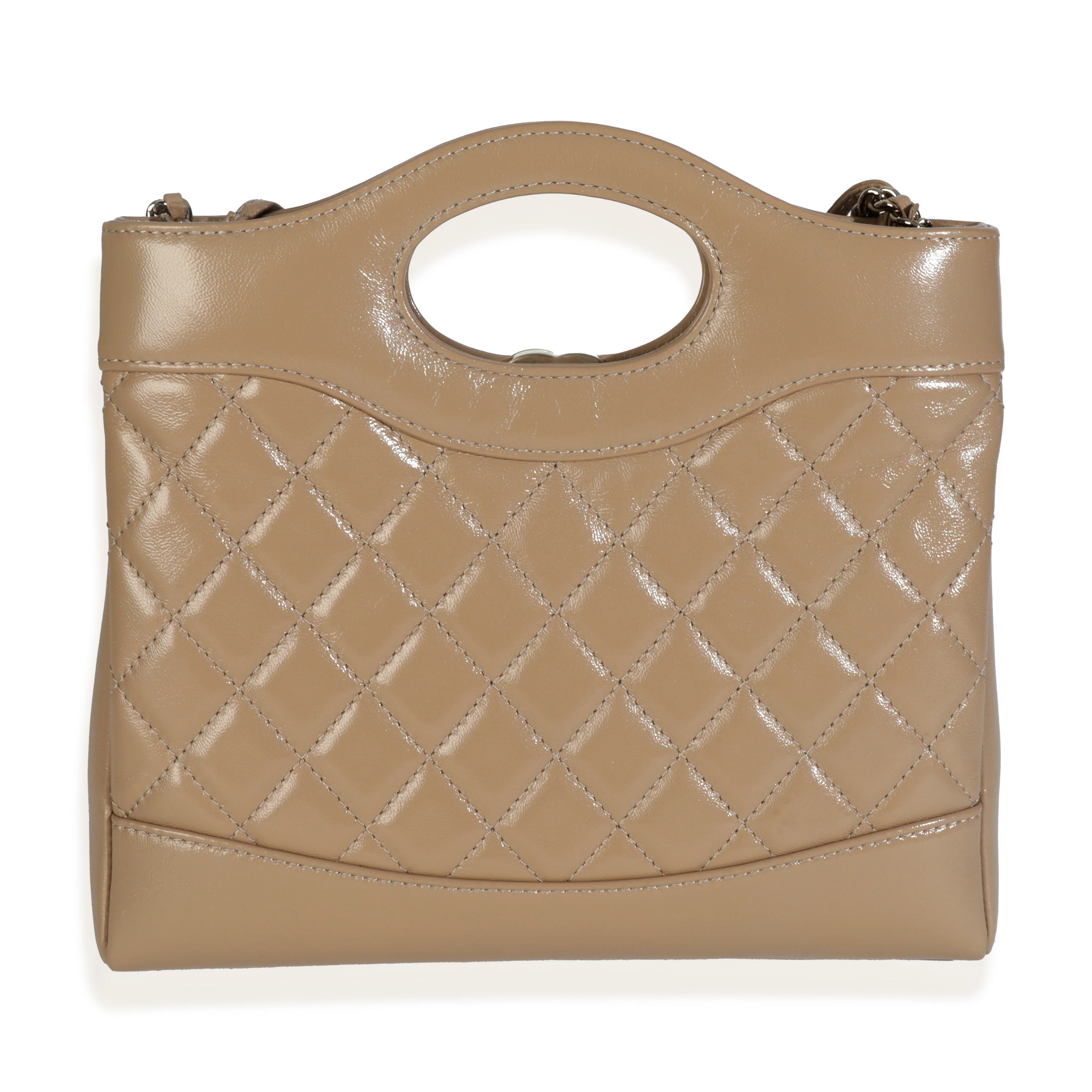 Dark Beige Shiny Crumpled Quilted Calfskin Mini 31 Shopping Bag - Image 4