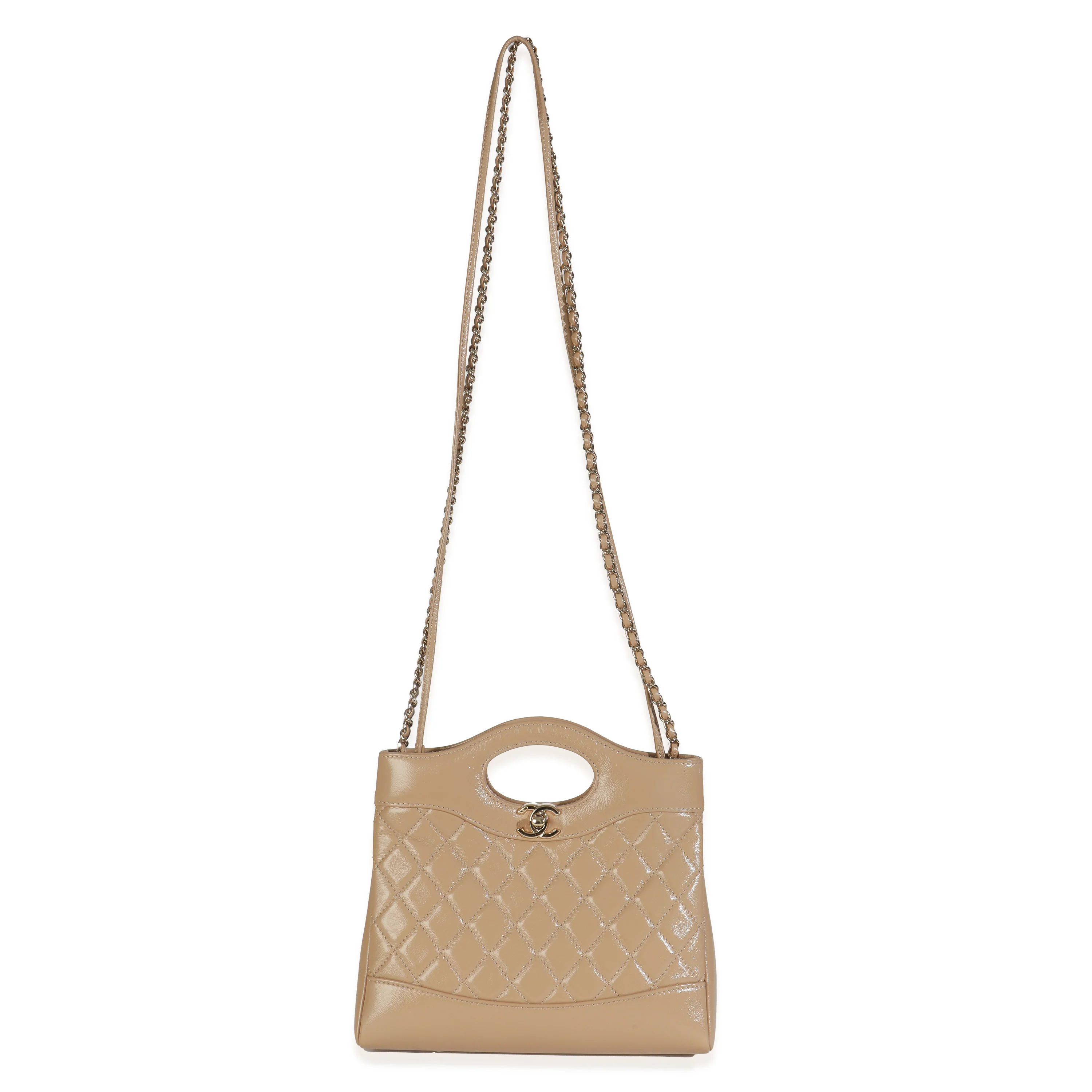 Dark Beige Shiny Crumpled Quilted Calfskin Mini 31 Shopping Bag - Image 8