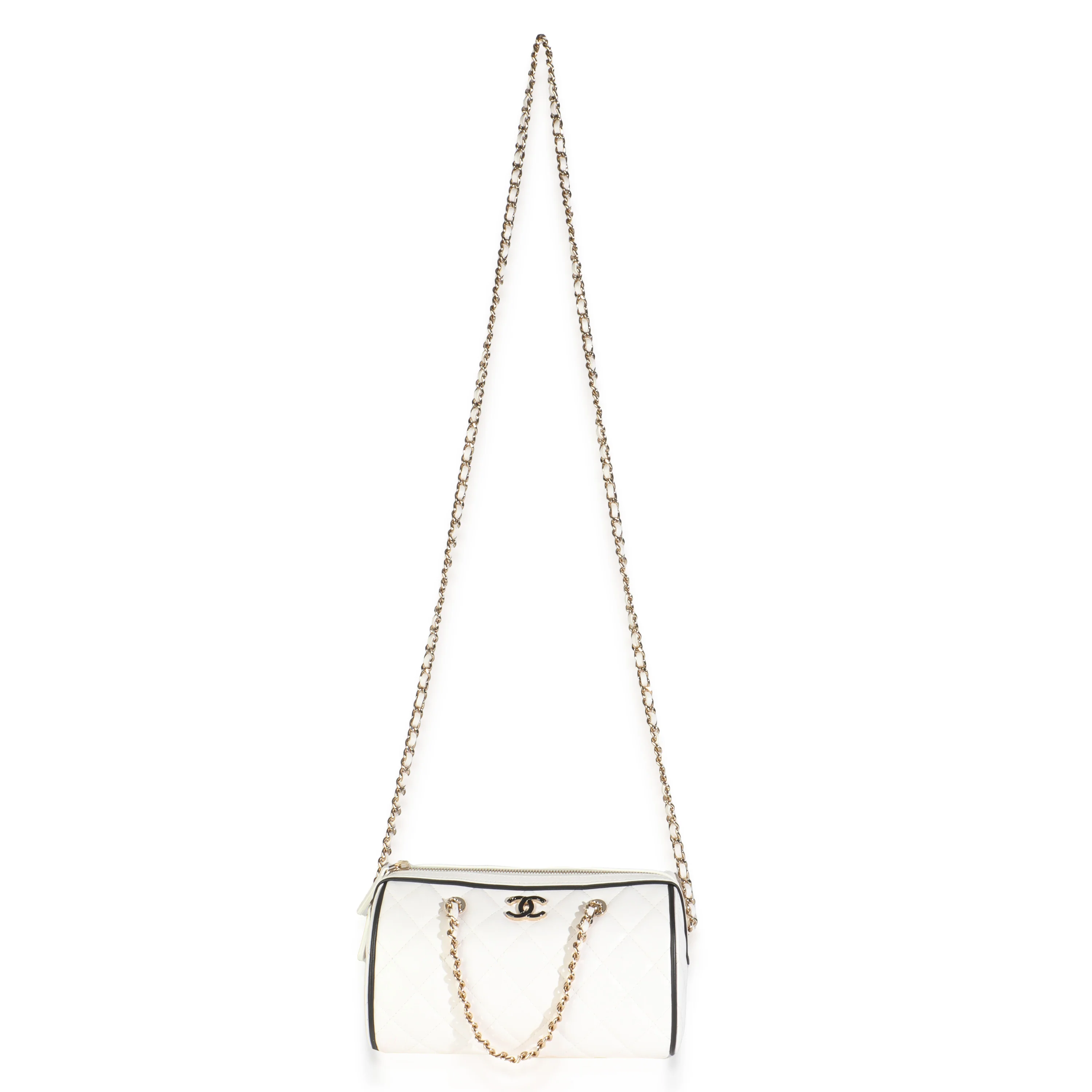25P White Quilted Lambskin Mini CC Bowler Bag - Image 8