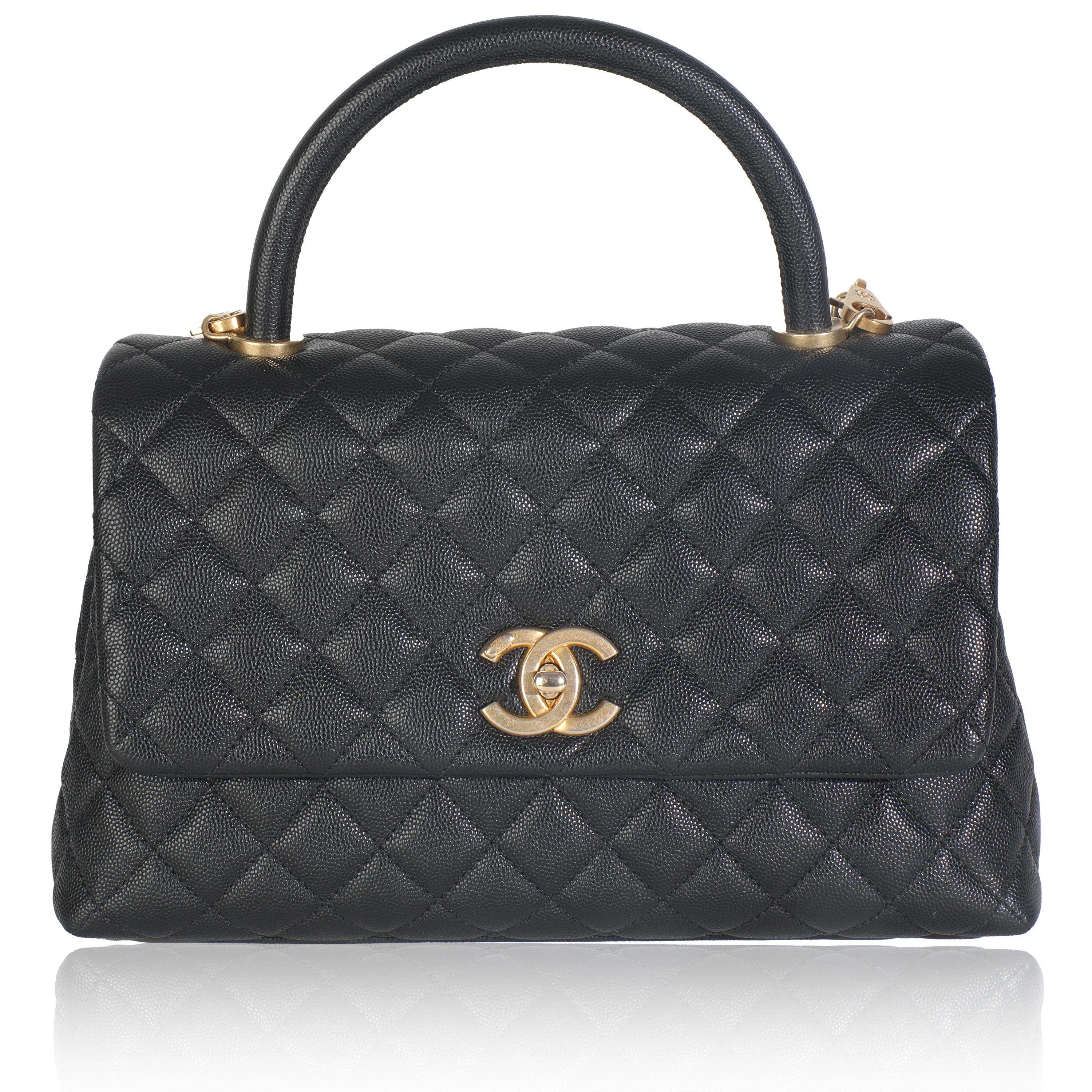 Black Quilted Caviar Medium Coco Top Handle Handbag