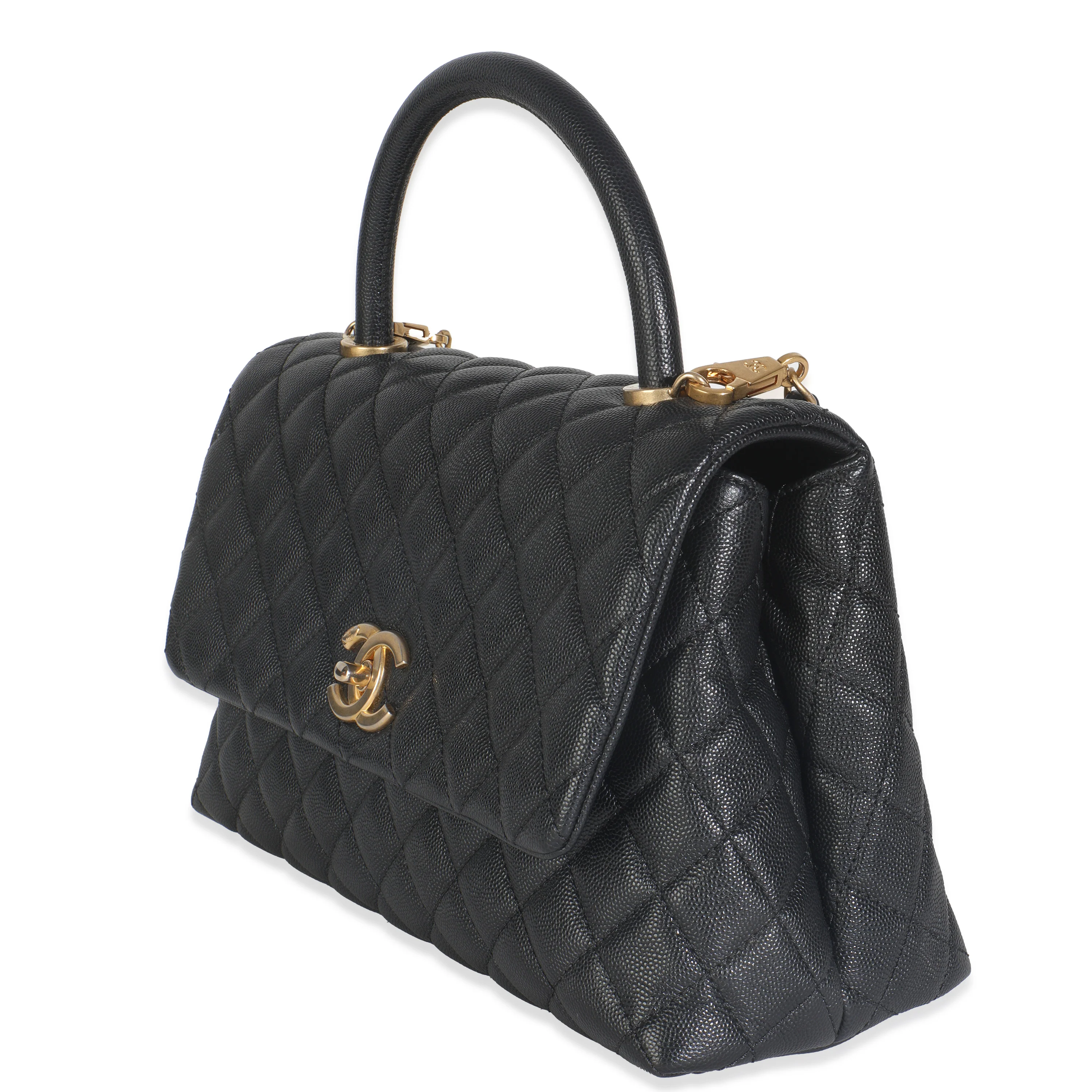 Black Quilted Caviar Medium Coco Top Handle Handbag - Image 2