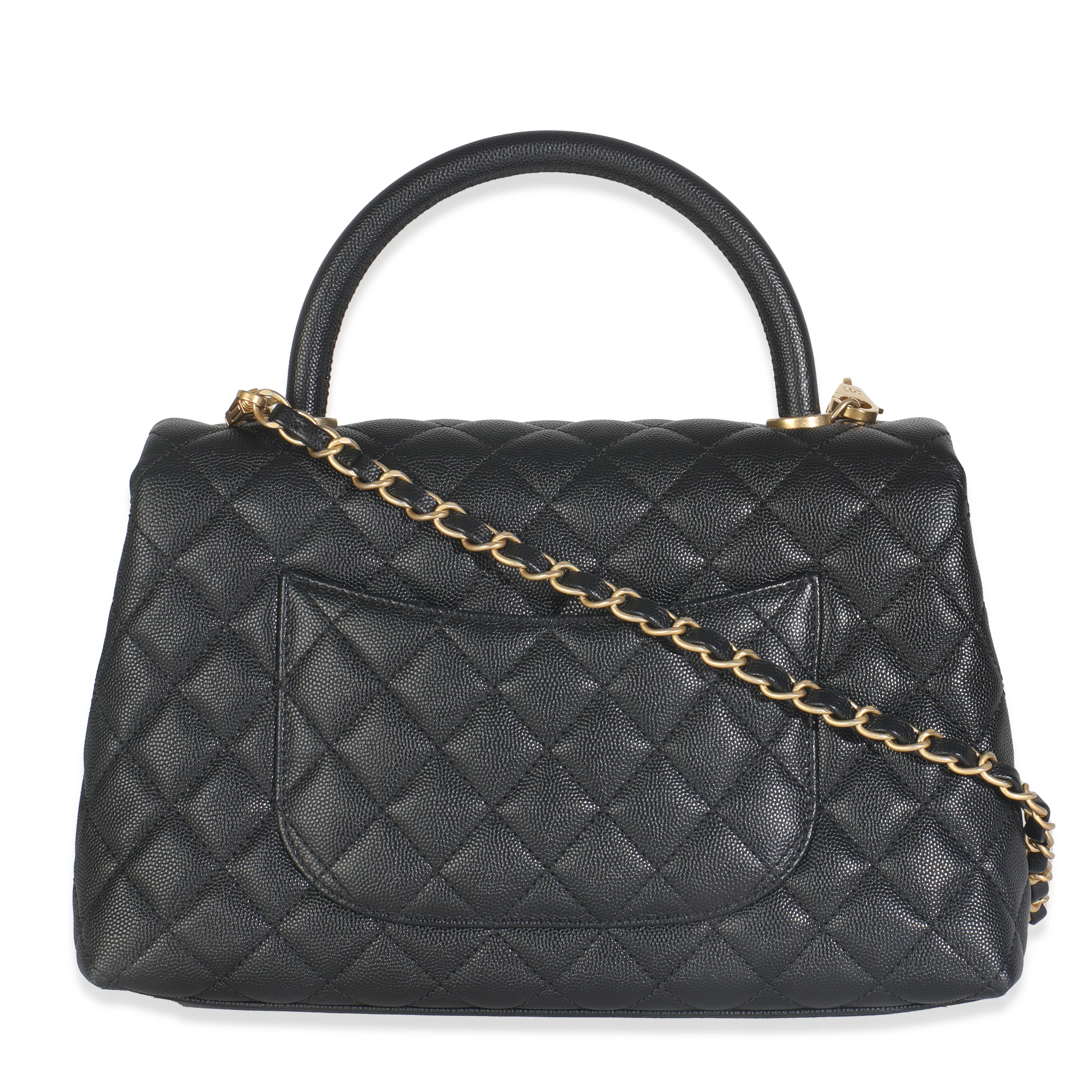 Black Quilted Caviar Medium Coco Top Handle Handbag - Image 4