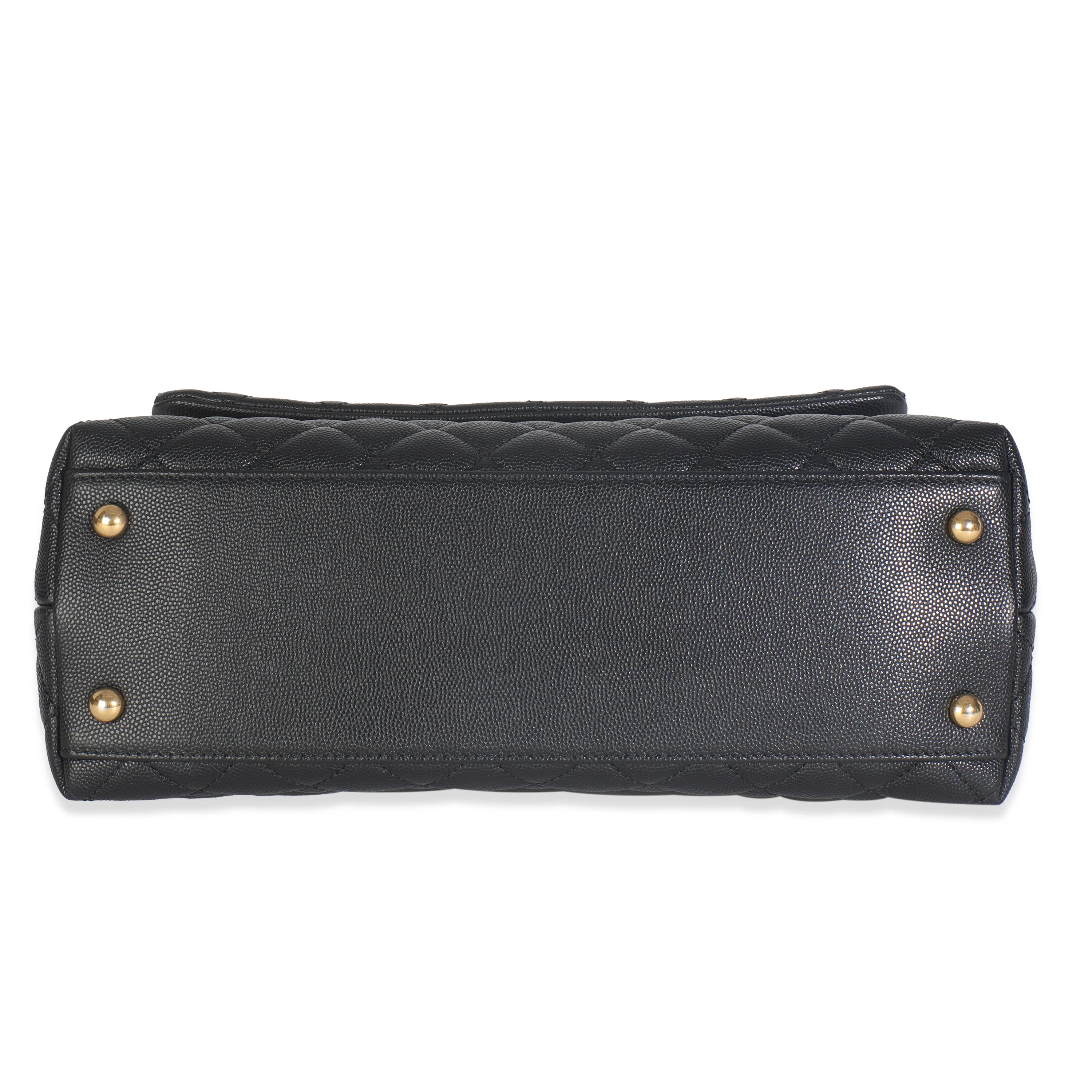 Black Quilted Caviar Medium Coco Top Handle Handbag - Image 5