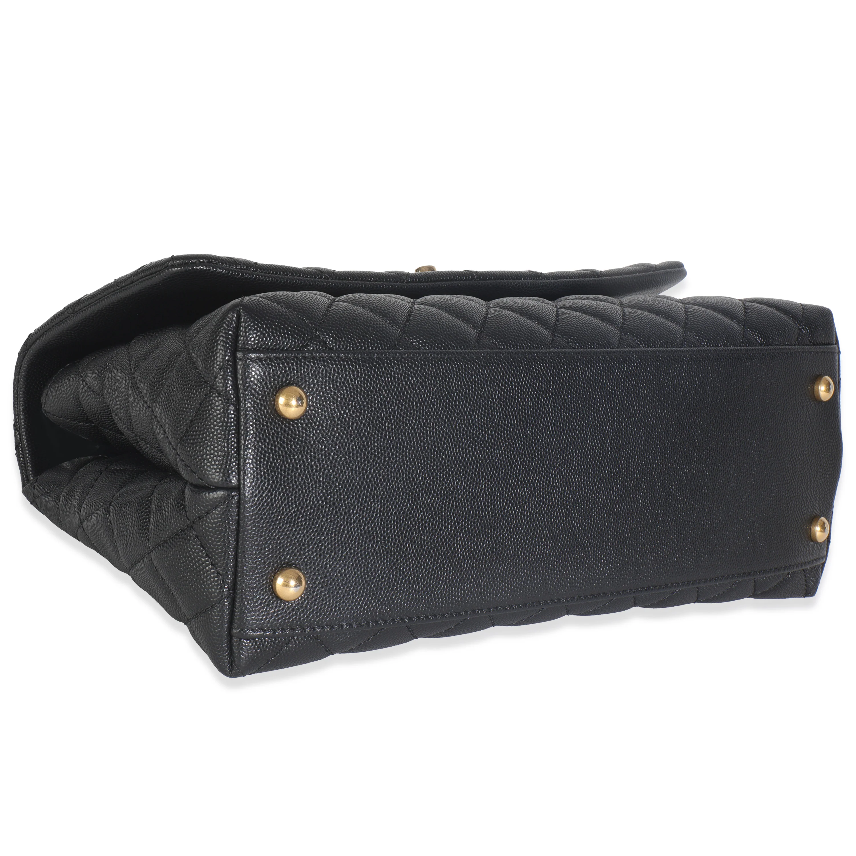 Black Quilted Caviar Medium Coco Top Handle Handbag - Image 6