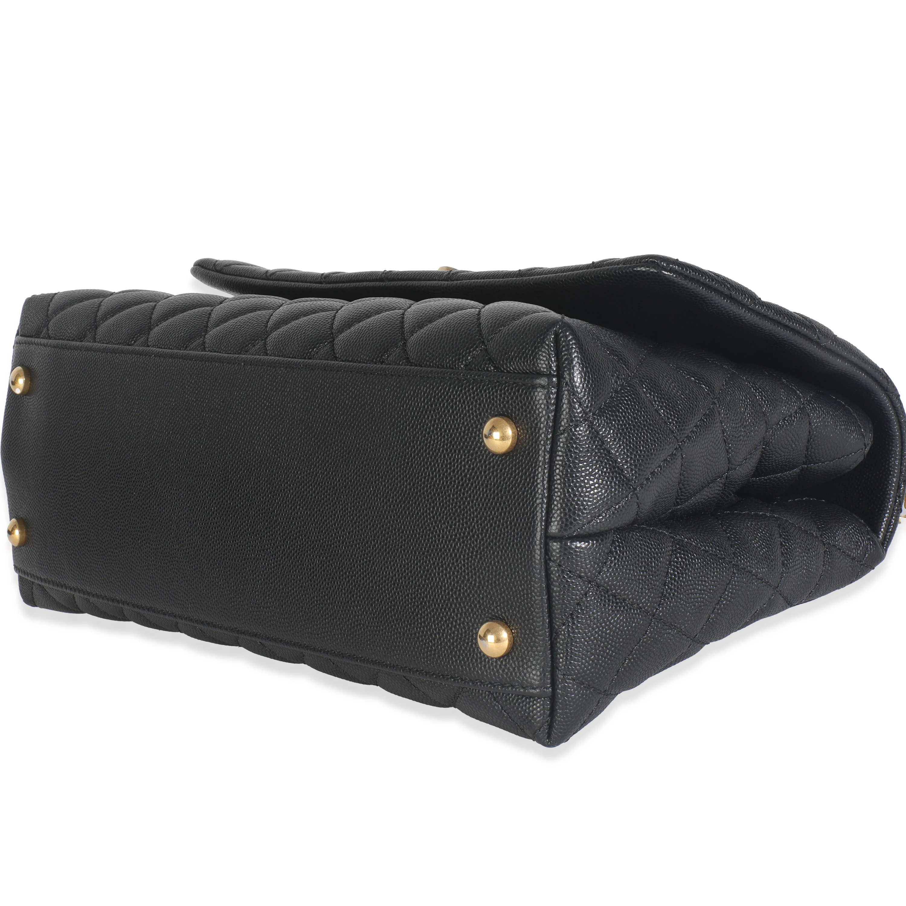 Black Quilted Caviar Medium Coco Top Handle Handbag - Image 7