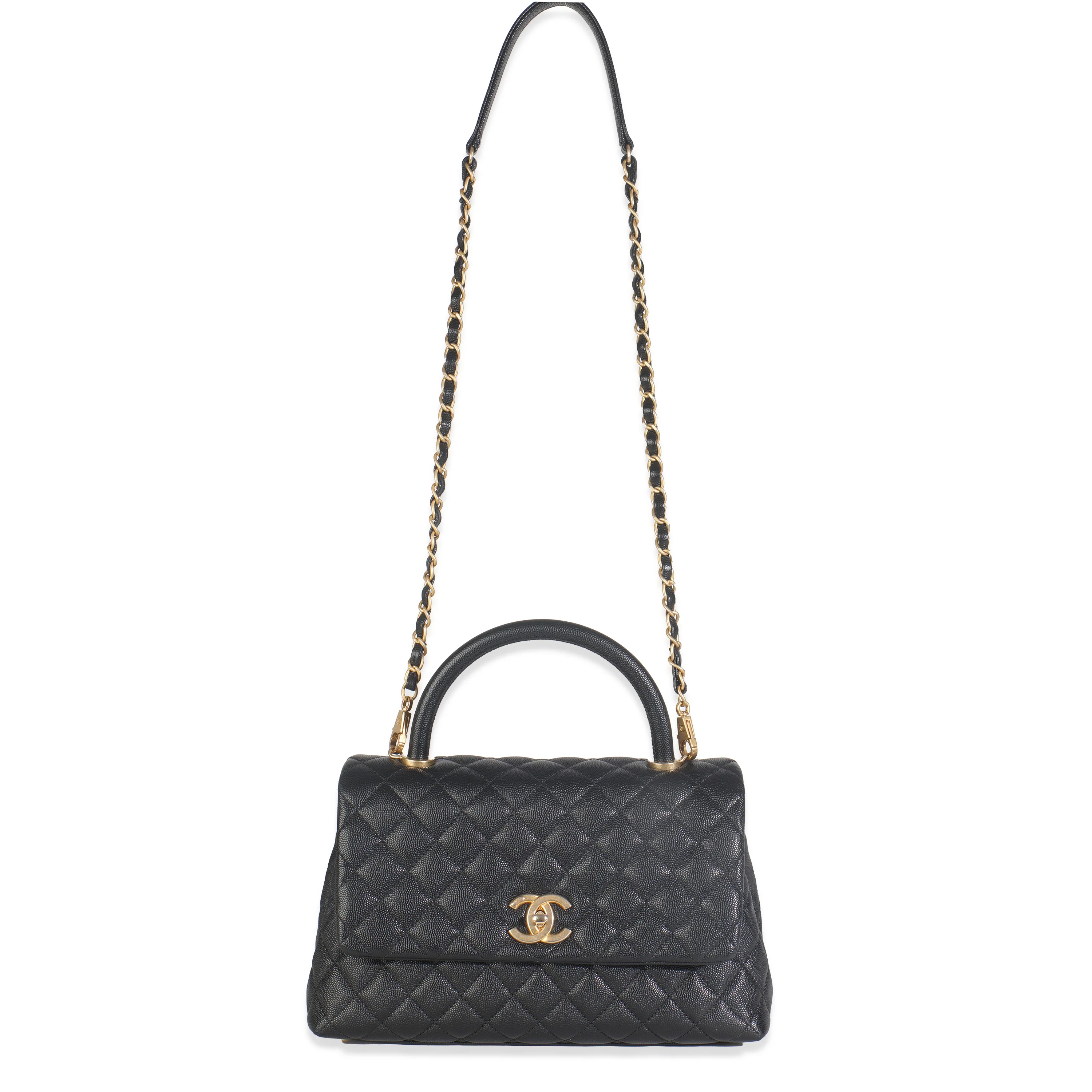 Black Quilted Caviar Medium Coco Top Handle Handbag - Image 8