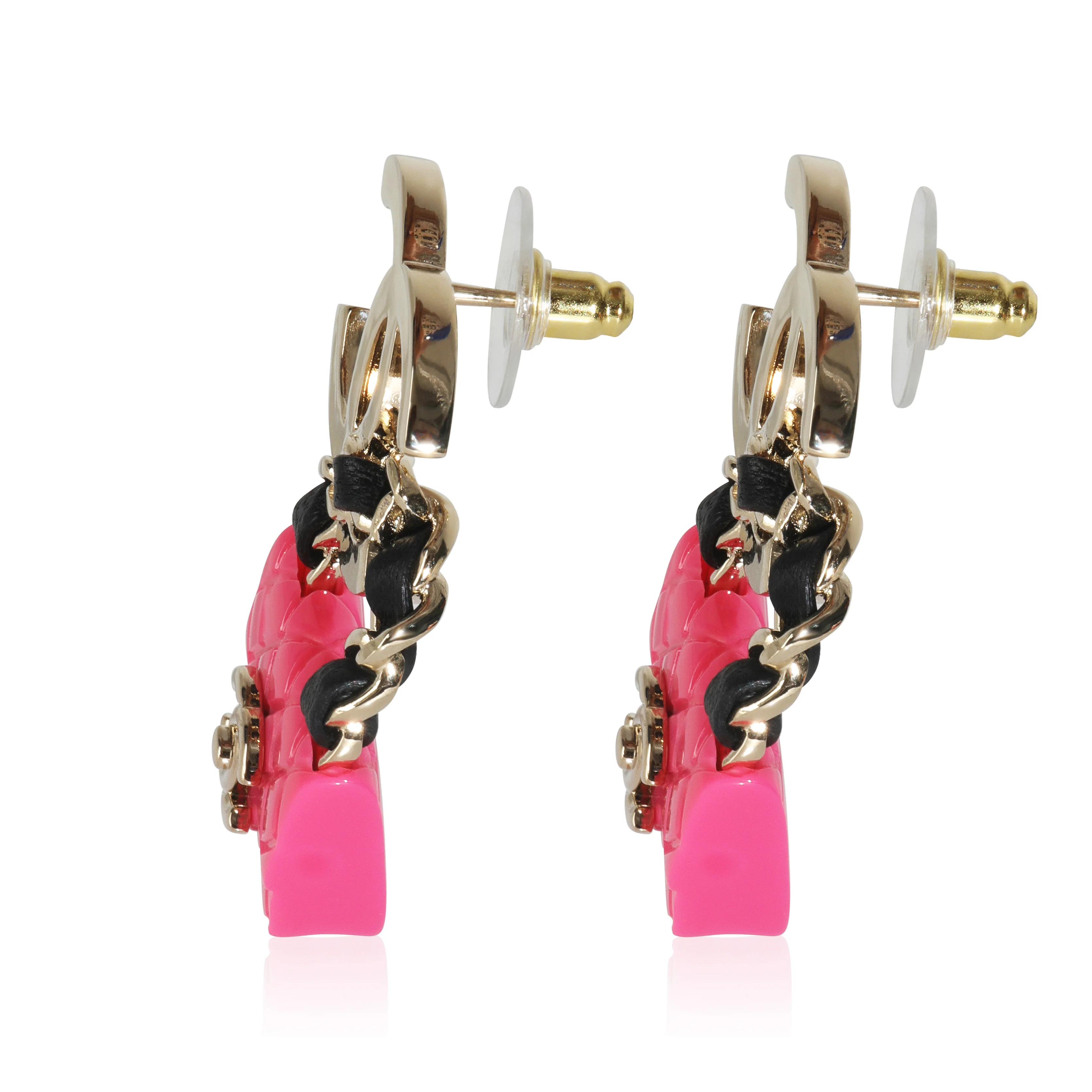 Gold-Plated  2023 Pink Resin Purse & CC Earrings - Image 2