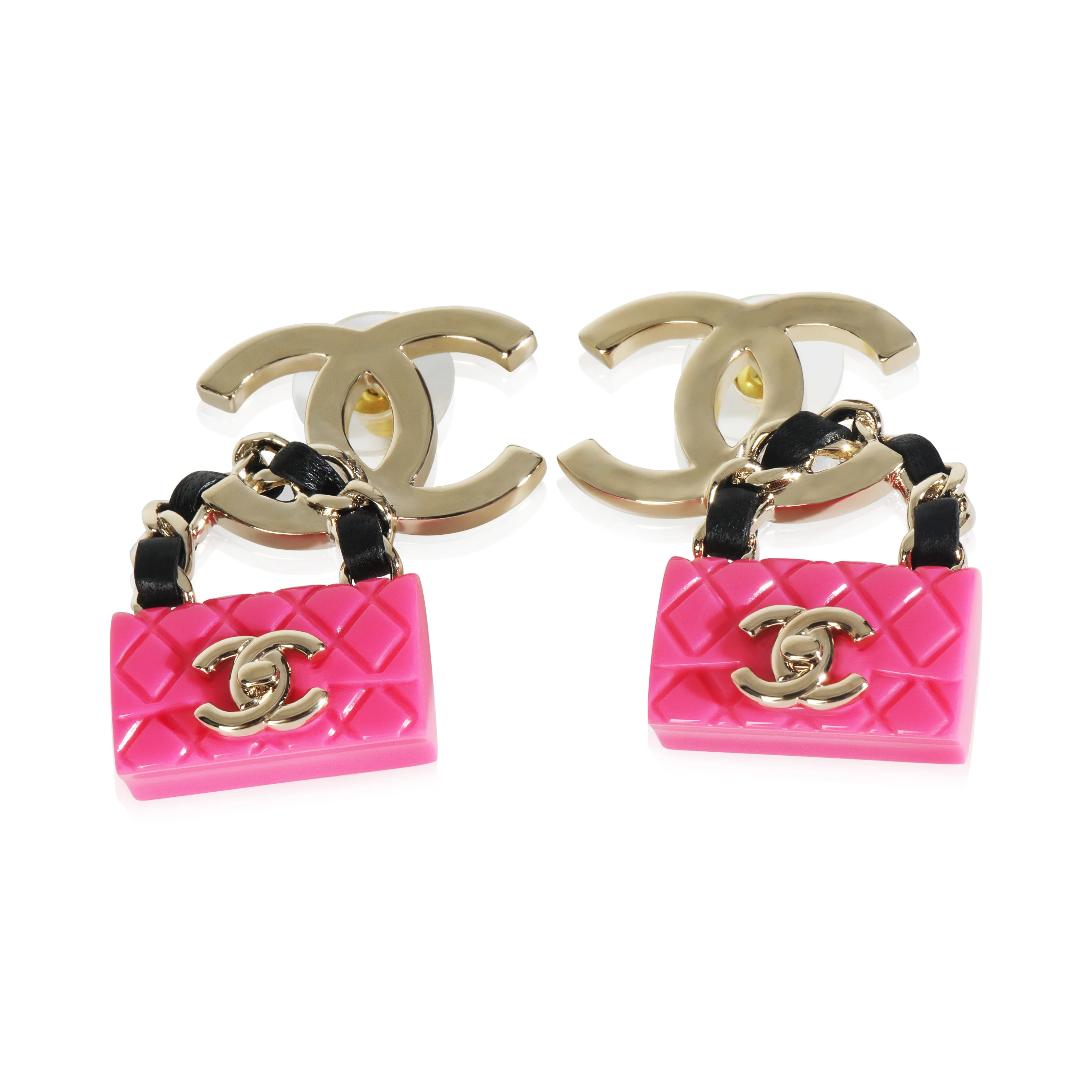 Gold-Plated  2023 Pink Resin Purse & CC Earrings - Image 4