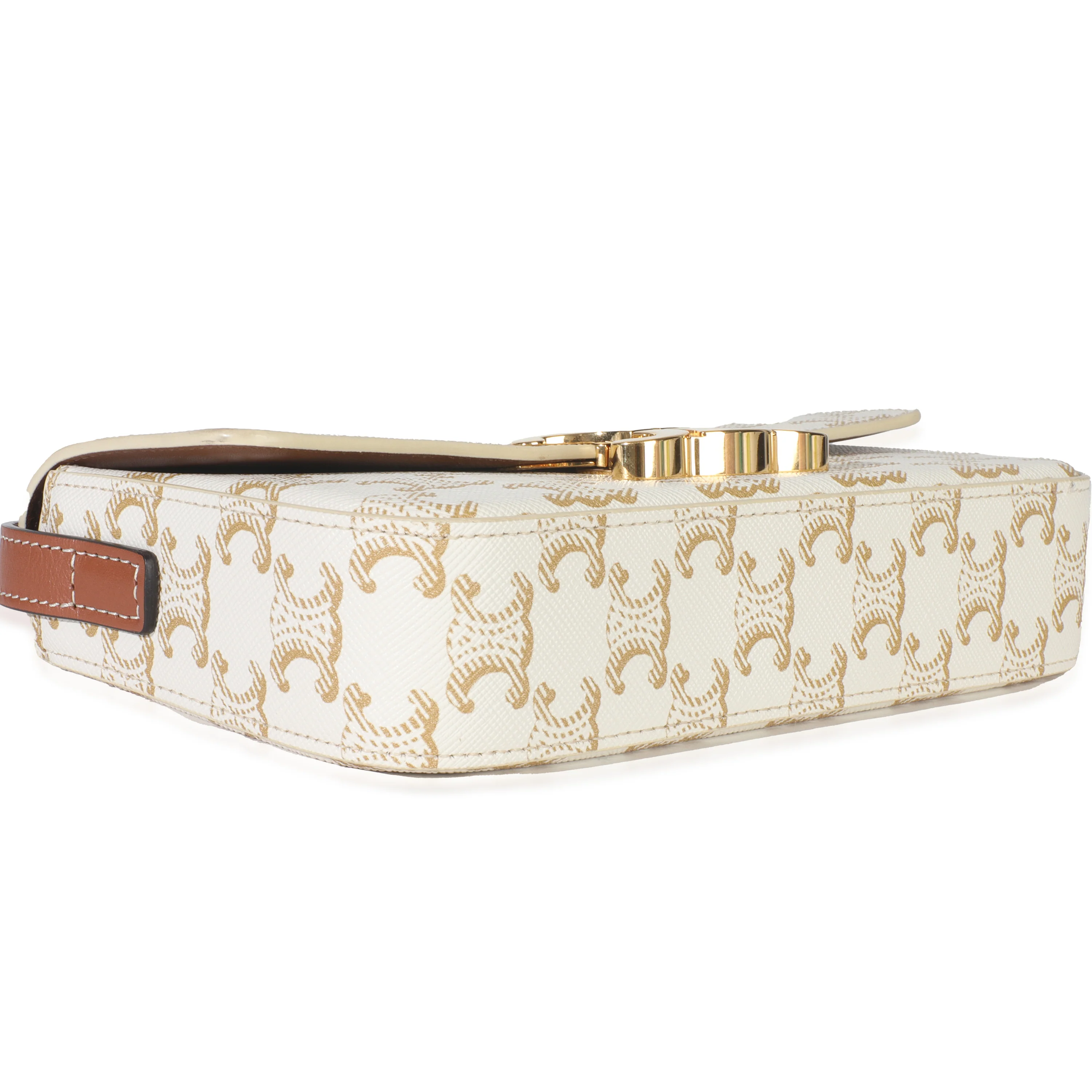Tan Calfskin White Triomphe Canvas Claude Shoulder Bag - Image 6