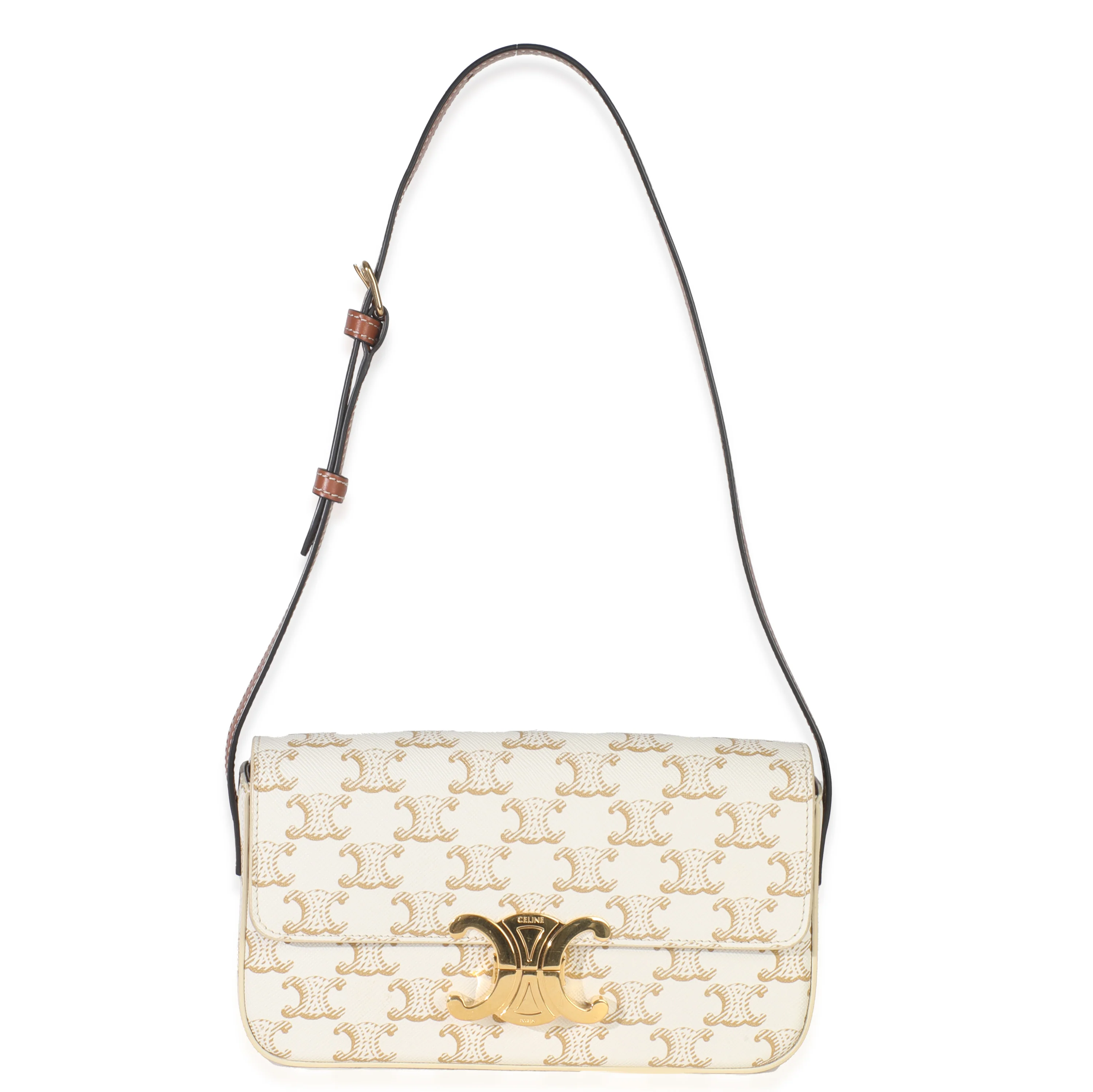 Tan Calfskin White Triomphe Canvas Claude Shoulder Bag - Image 8