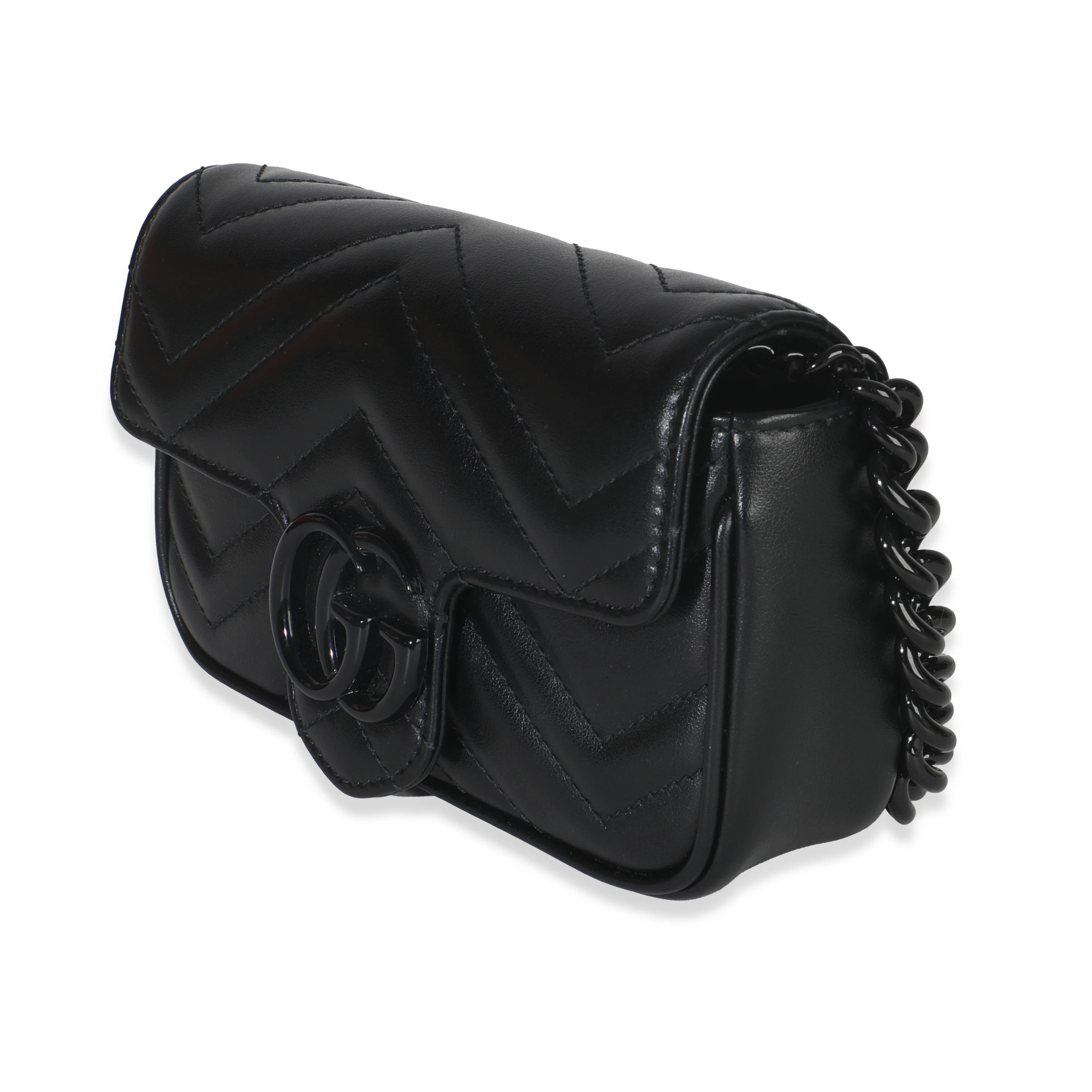 Black Matelasse Calfskin Monochrome GG Marmont Chain Belt Bag - Image 2