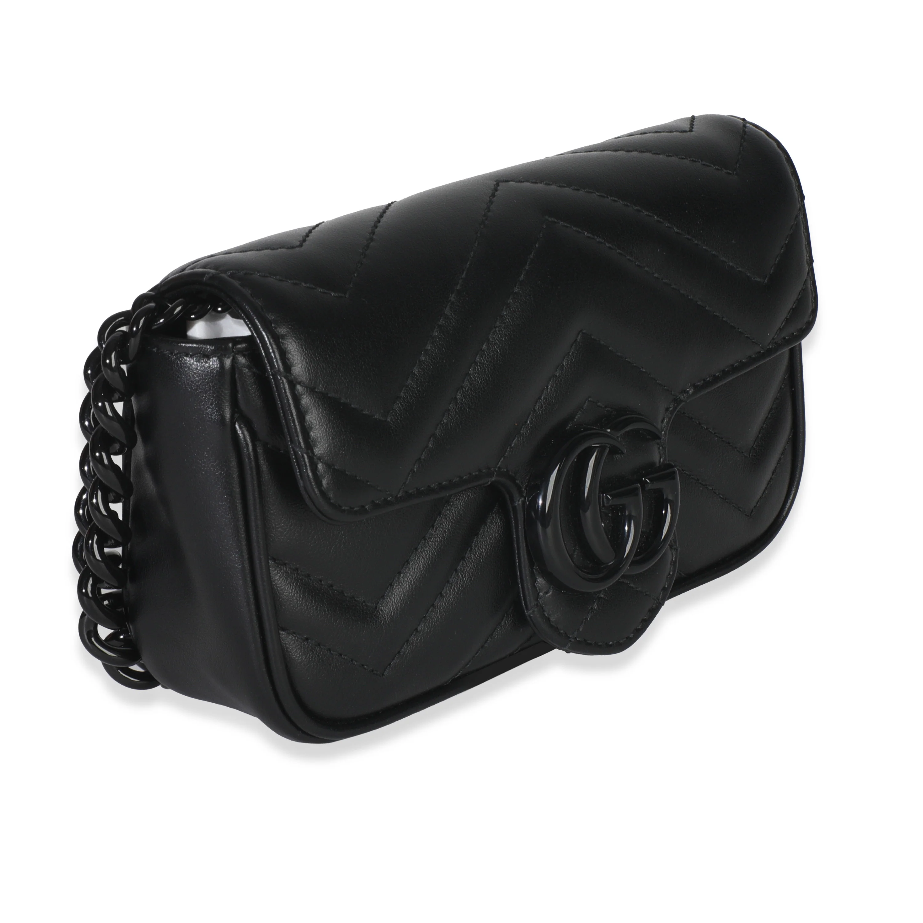 Black Matelasse Calfskin Monochrome GG Marmont Chain Belt Bag - Image 3