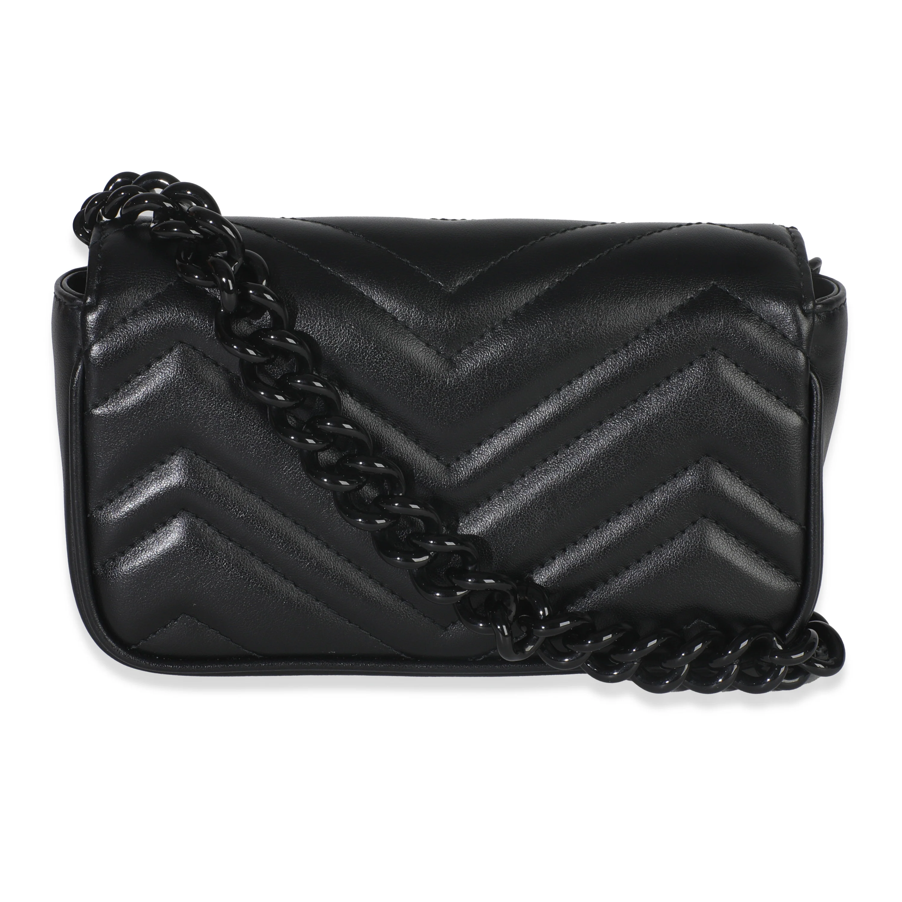 Black Matelasse Calfskin Monochrome GG Marmont Chain Belt Bag - Image 4