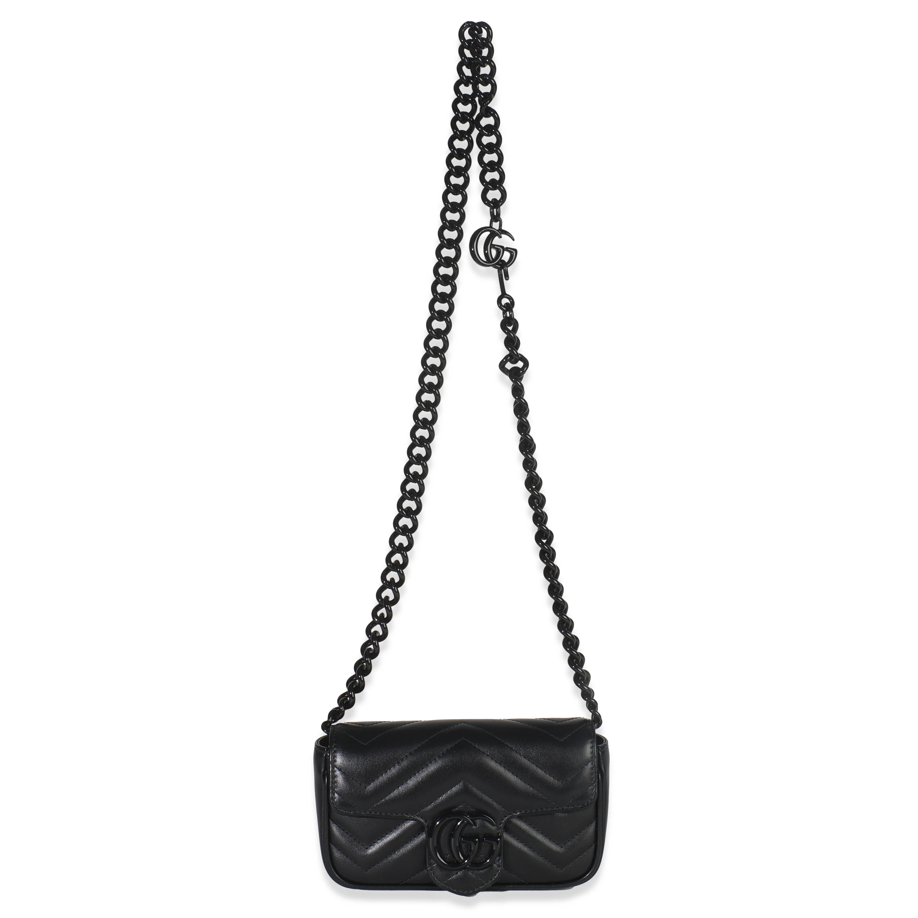 Black Matelasse Calfskin Monochrome GG Marmont Chain Belt Bag - Image 8