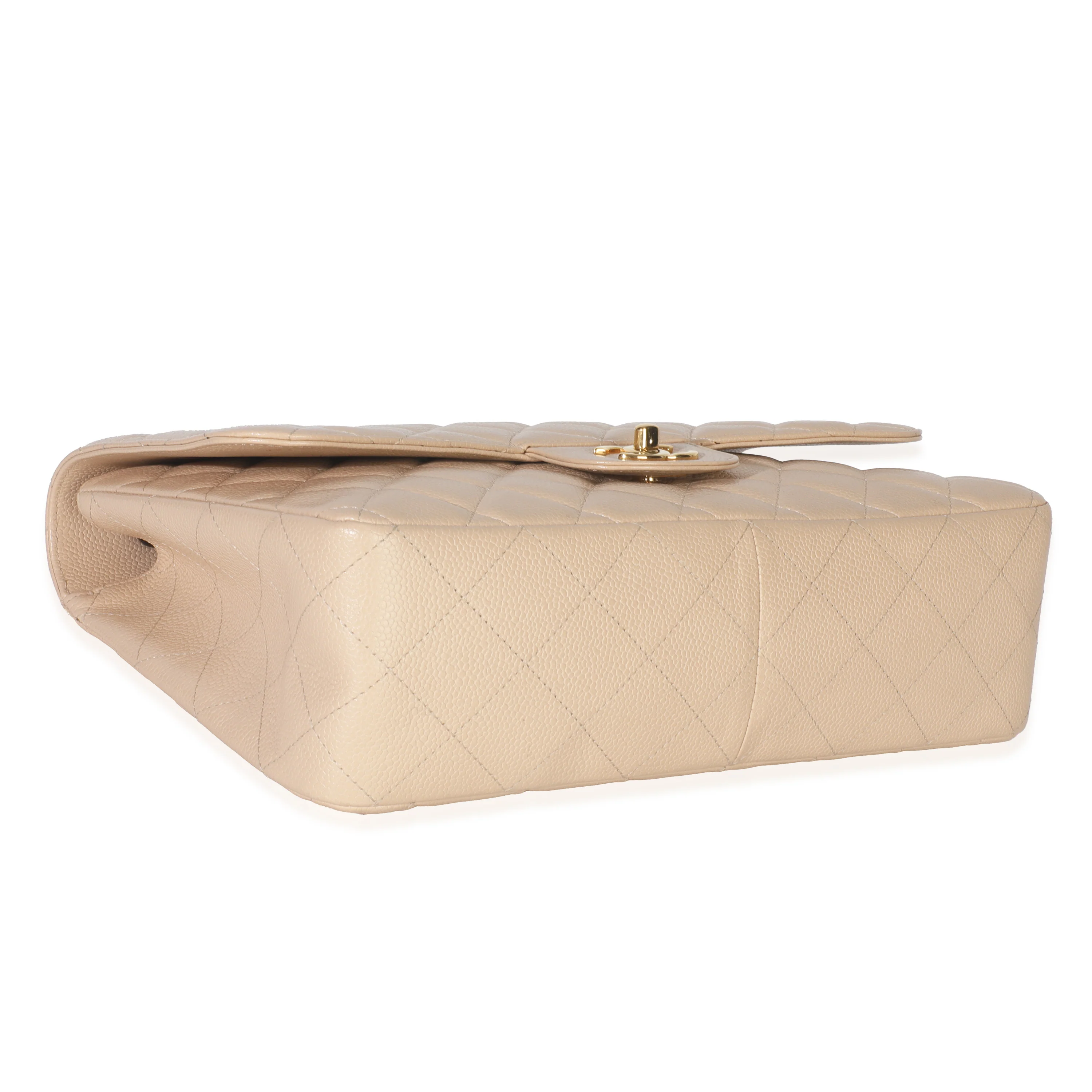 Beige Quilted Caviar Jumbo Single Flap Bag - Image 6