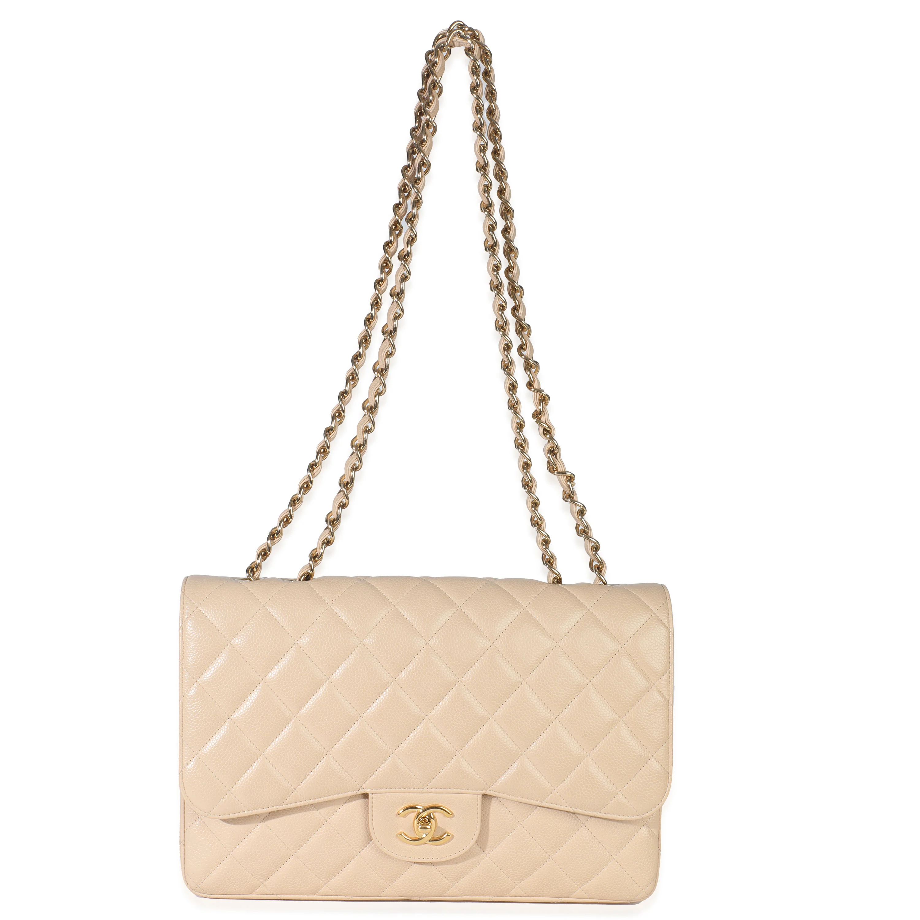 Beige Quilted Caviar Jumbo Single Flap Bag - Image 8