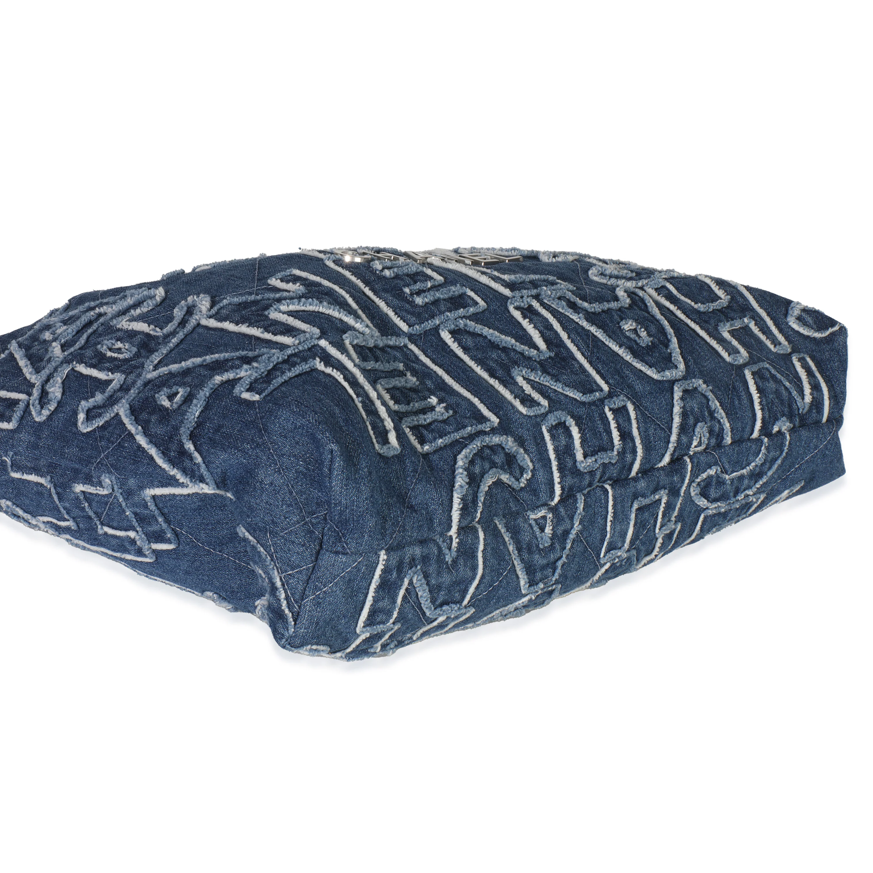 Blue Quilted Washed Denim Logo Embroidered Medium Chanel 22 Hobo - Image 6