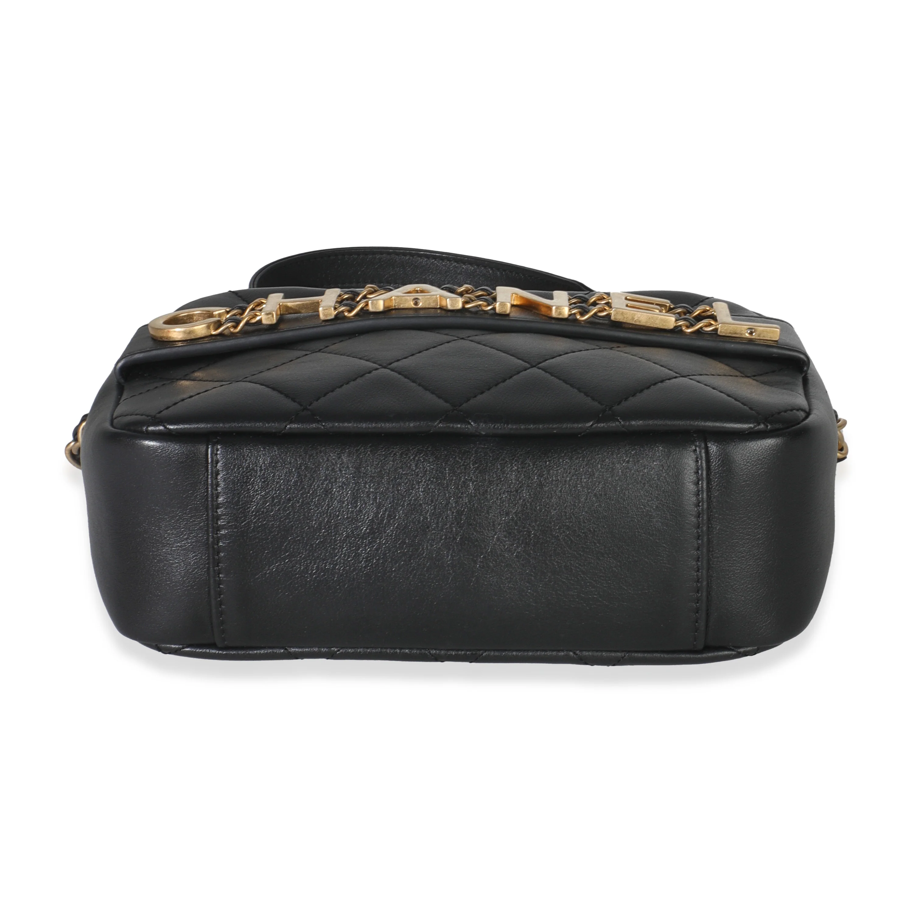 Black Quilted Lambskin Enchained Logo Chain Camera Case - Image 5