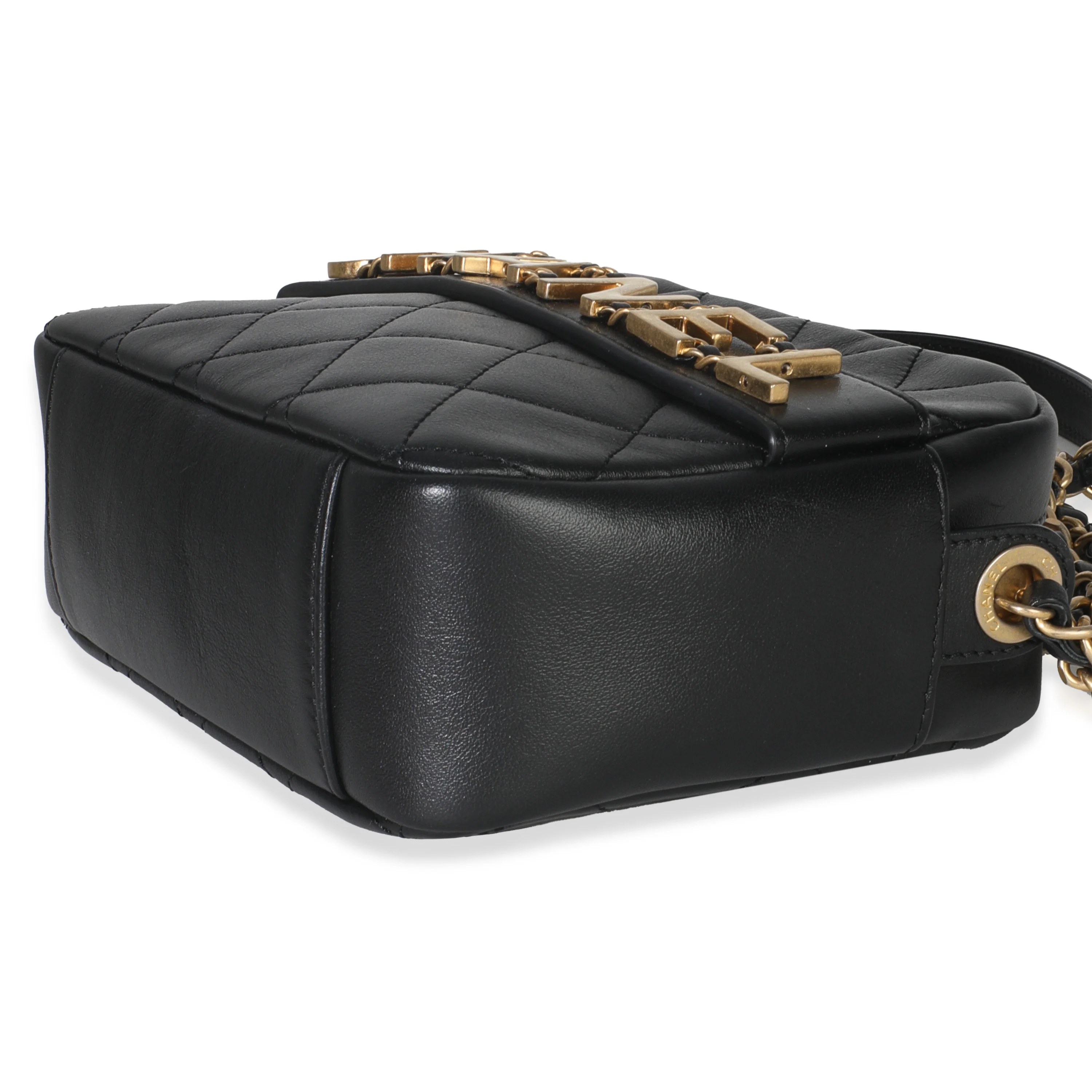 Black Quilted Lambskin Enchained Logo Chain Camera Case - Image 7