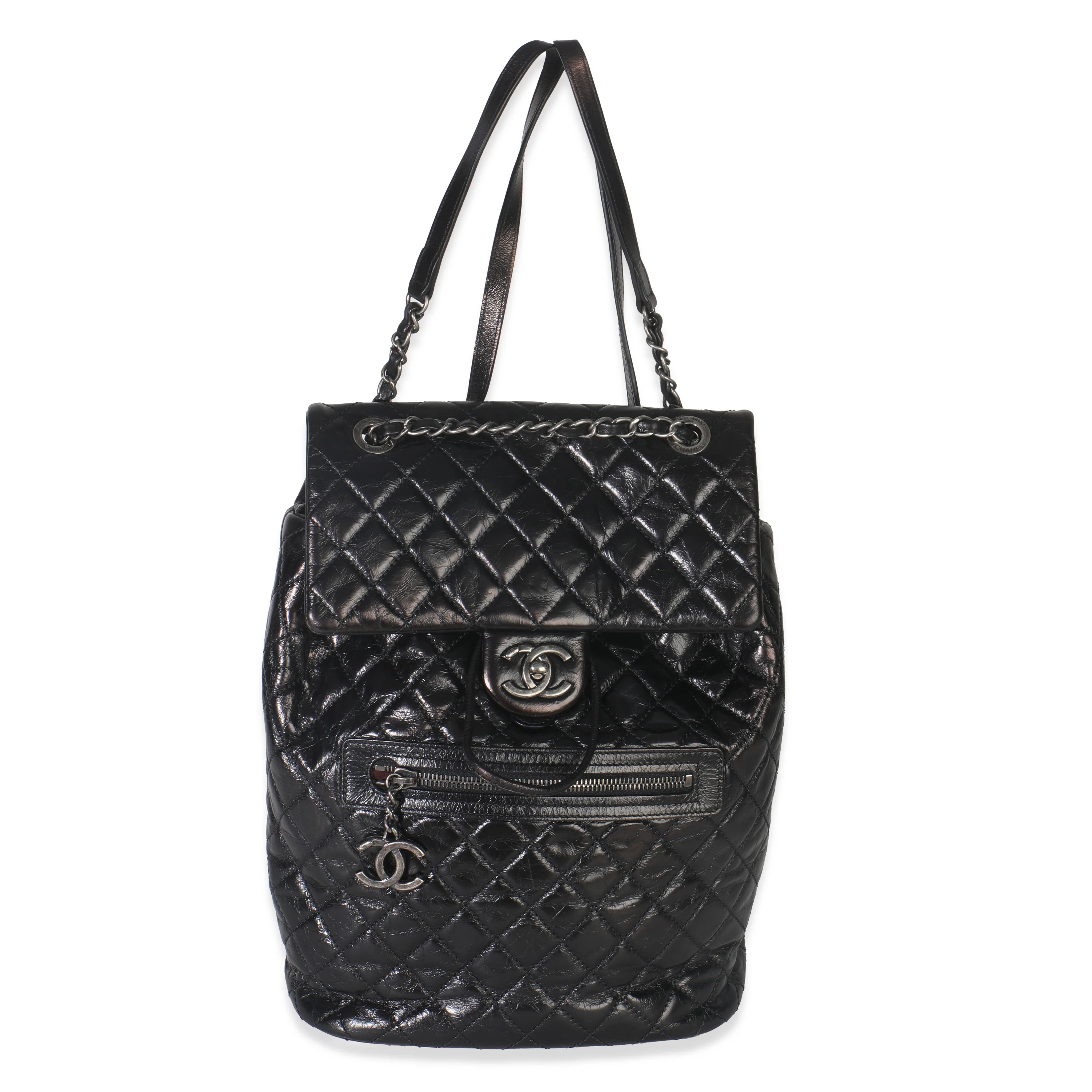 Black Quilted Glazed Calfskin Mountain Backpack