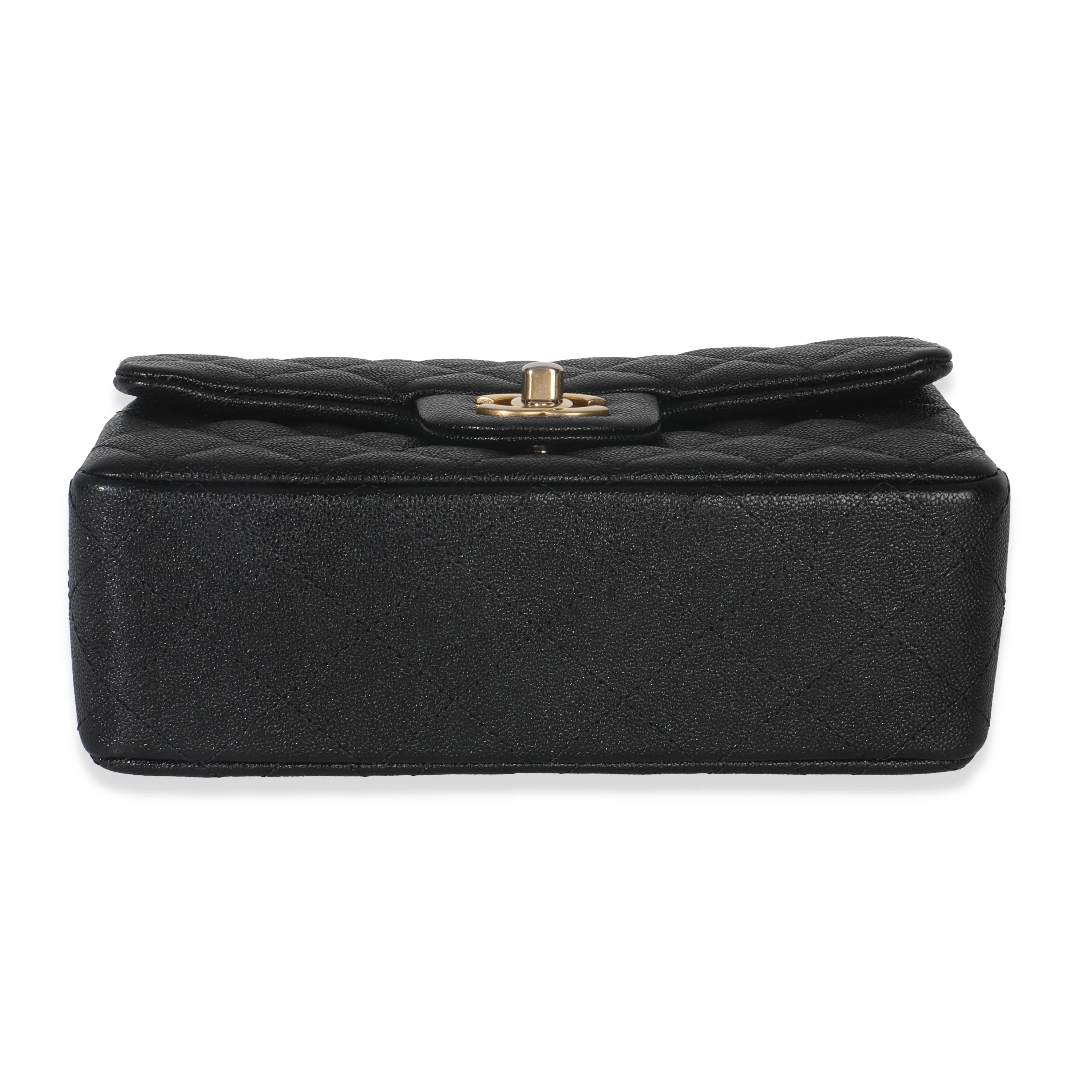Black Quilted Caviar Mini Top Handle Rectangular Flap Handbag - Image 5