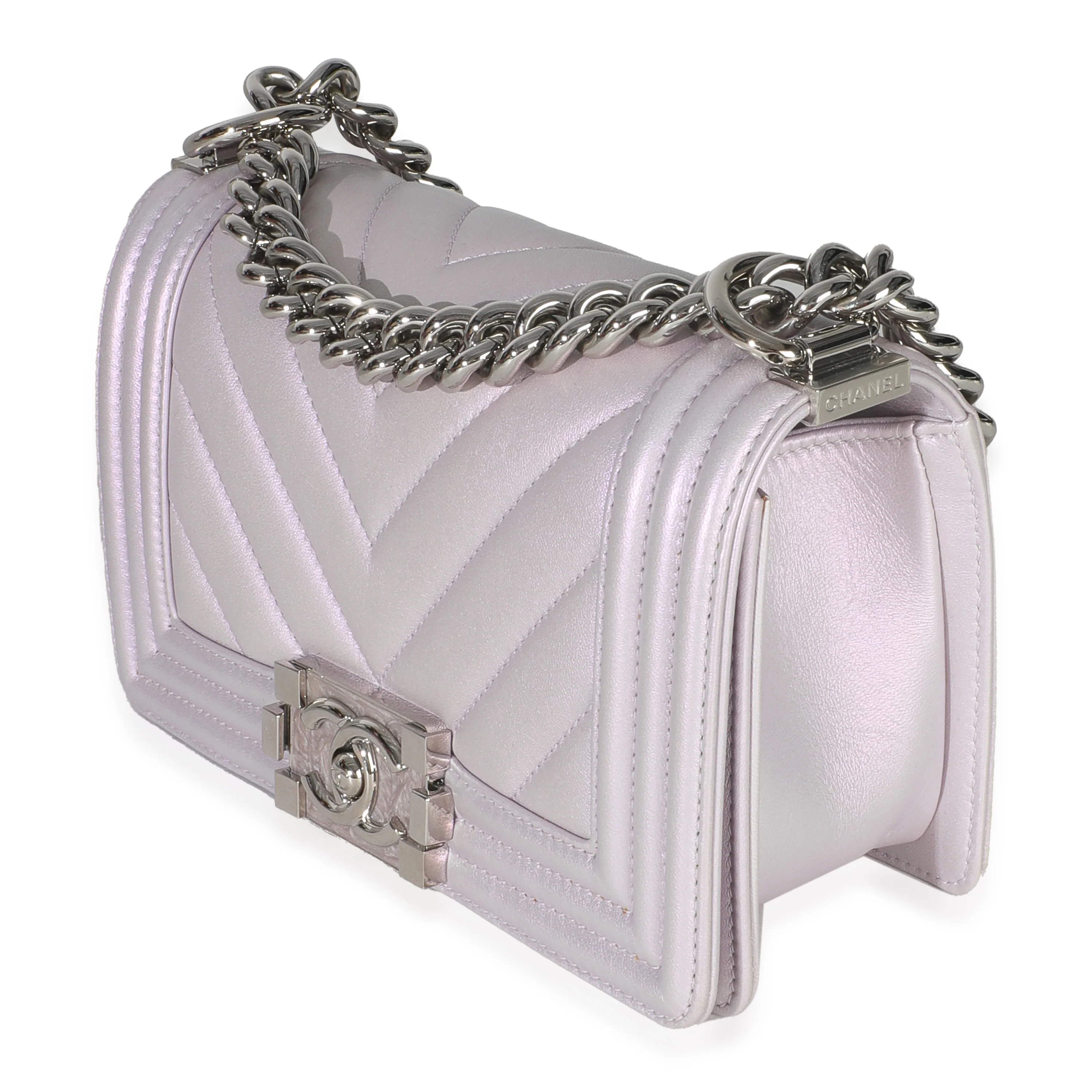Purple Metallic Lambskin Chevron Quilted Small Boy Bag - Image 2