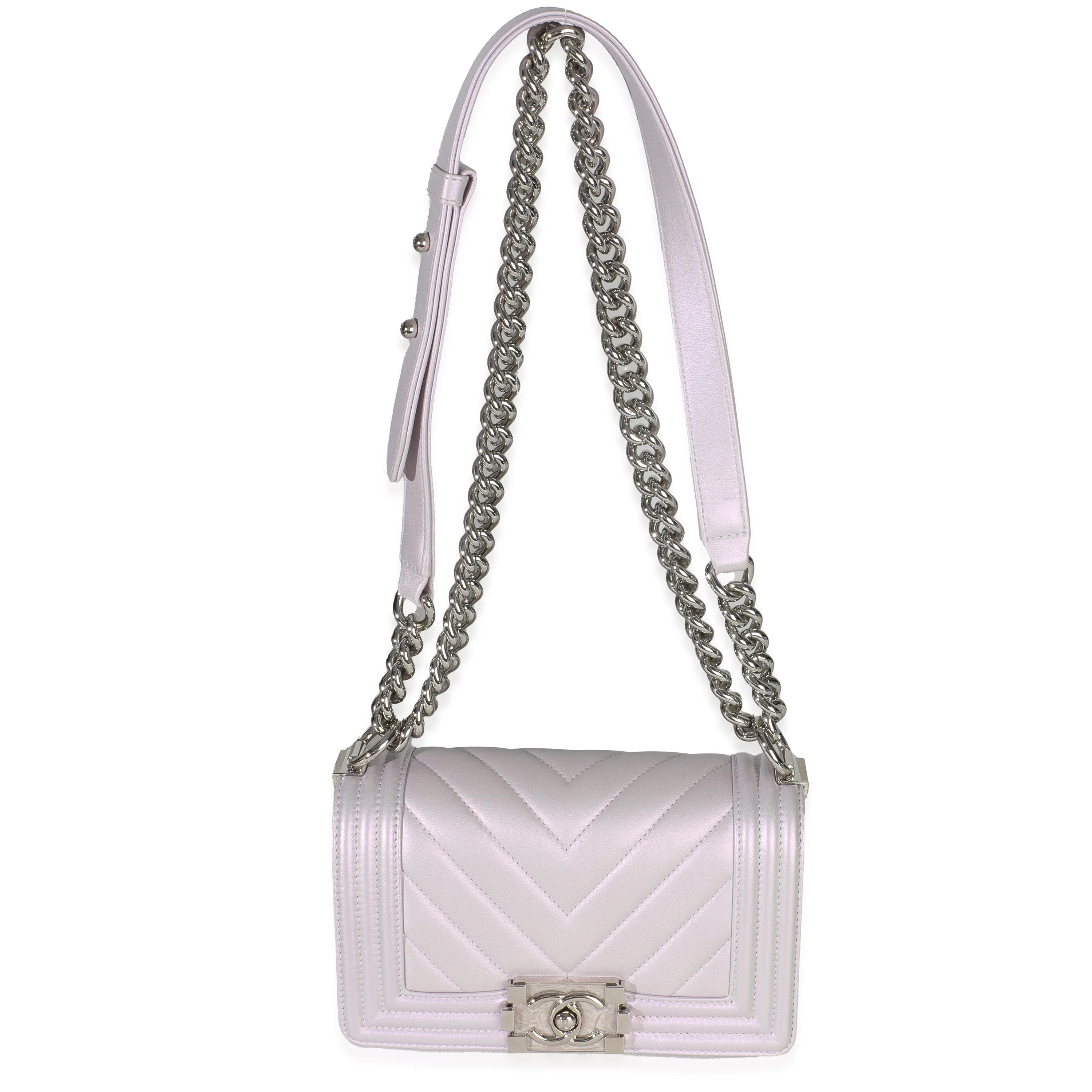 Purple Metallic Lambskin Chevron Quilted Small Boy Bag - Image 9