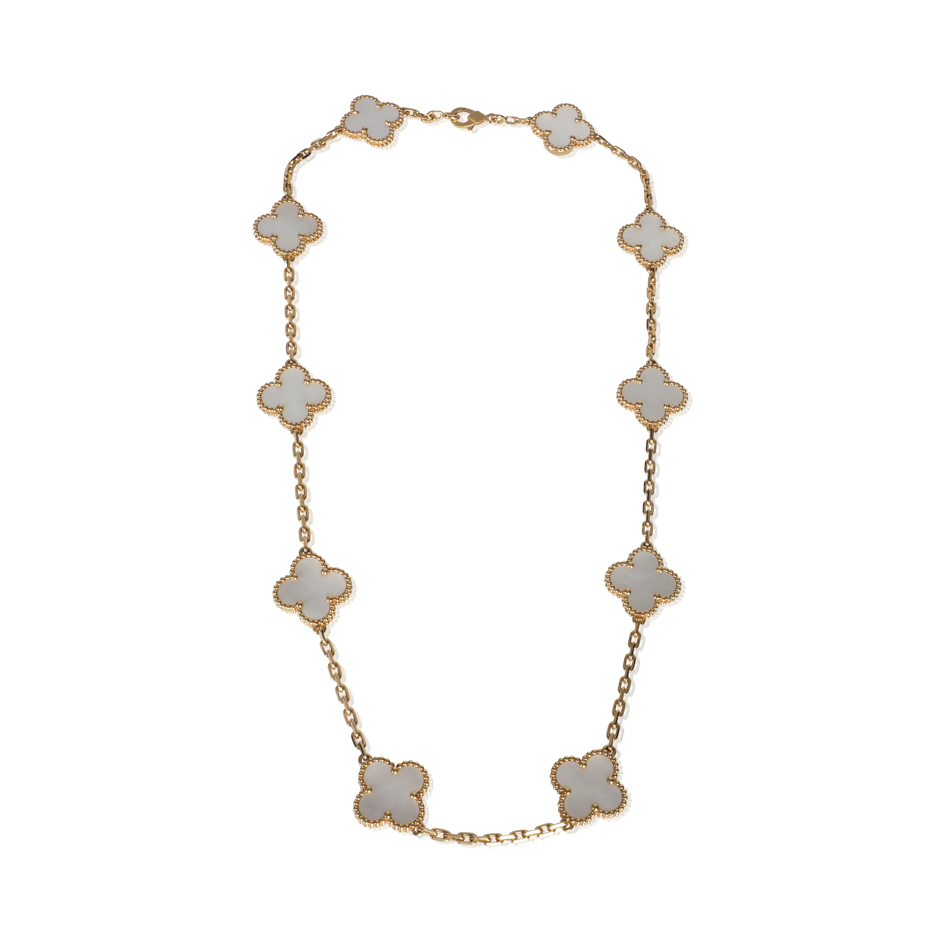 Yellow Gold Mother Of Pearl Vintage Alhambra Necklace - Image 4