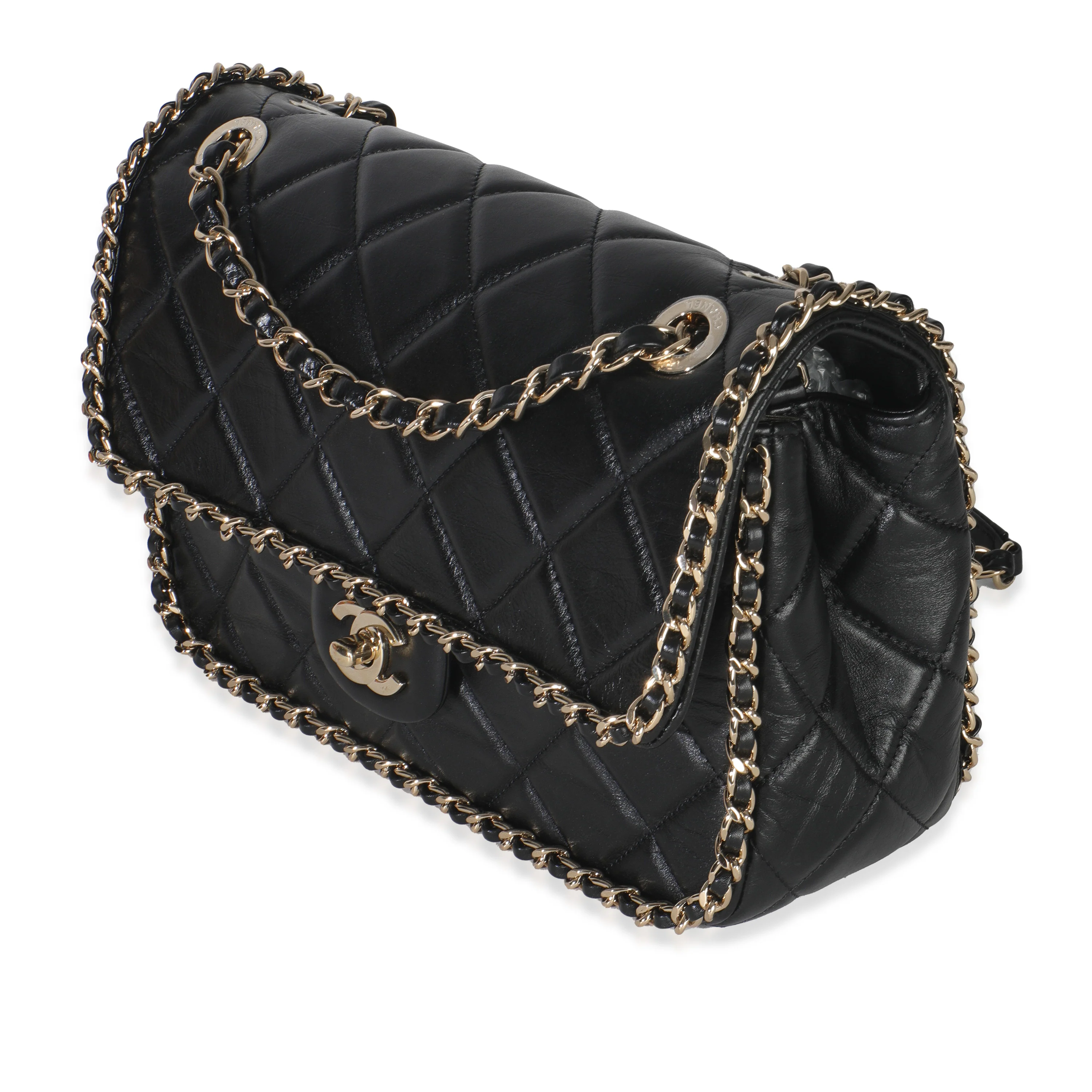 Black Quilted Lambskin Running Chain Small Flap Bag - Image 2