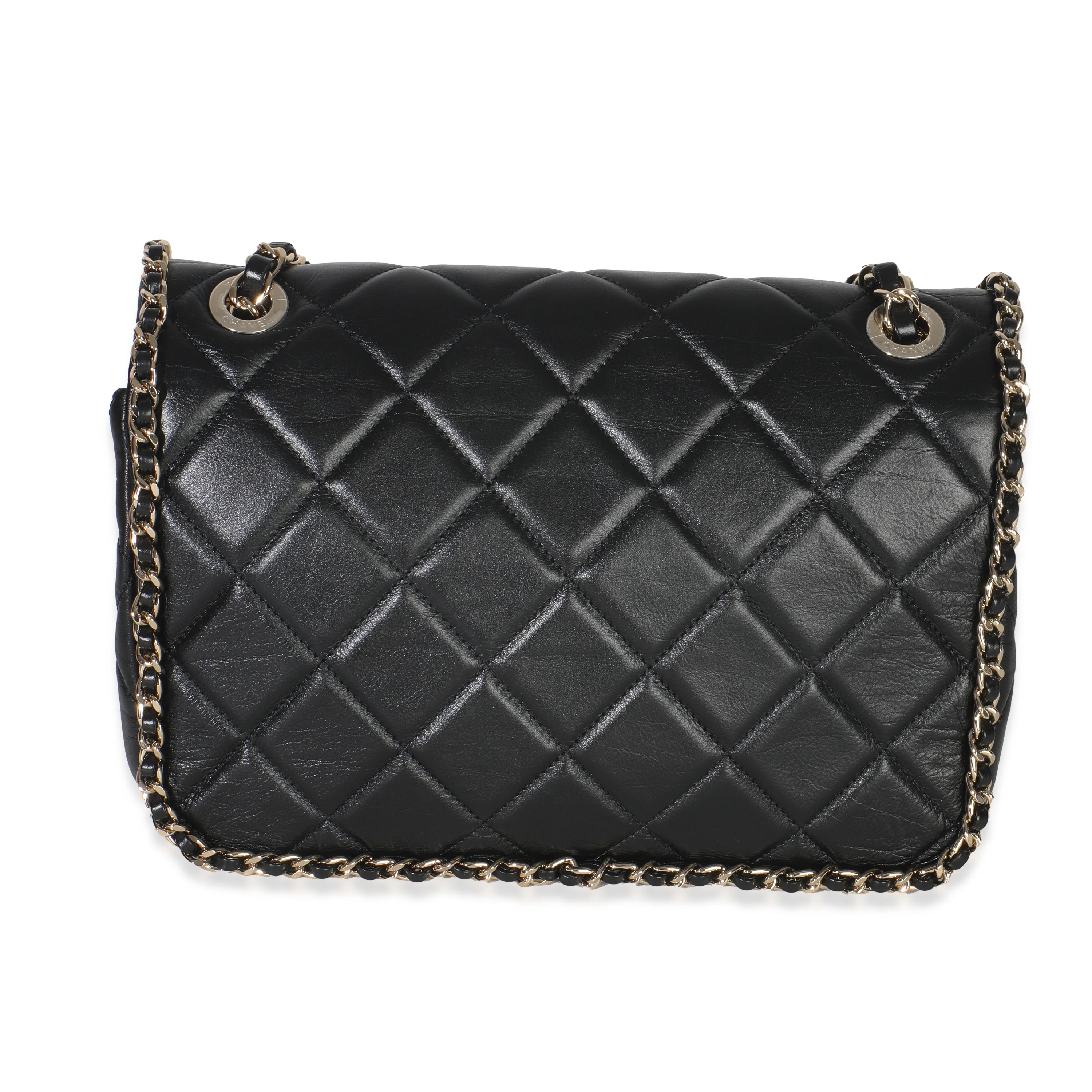 Black Quilted Lambskin Running Chain Small Flap Bag - Image 4