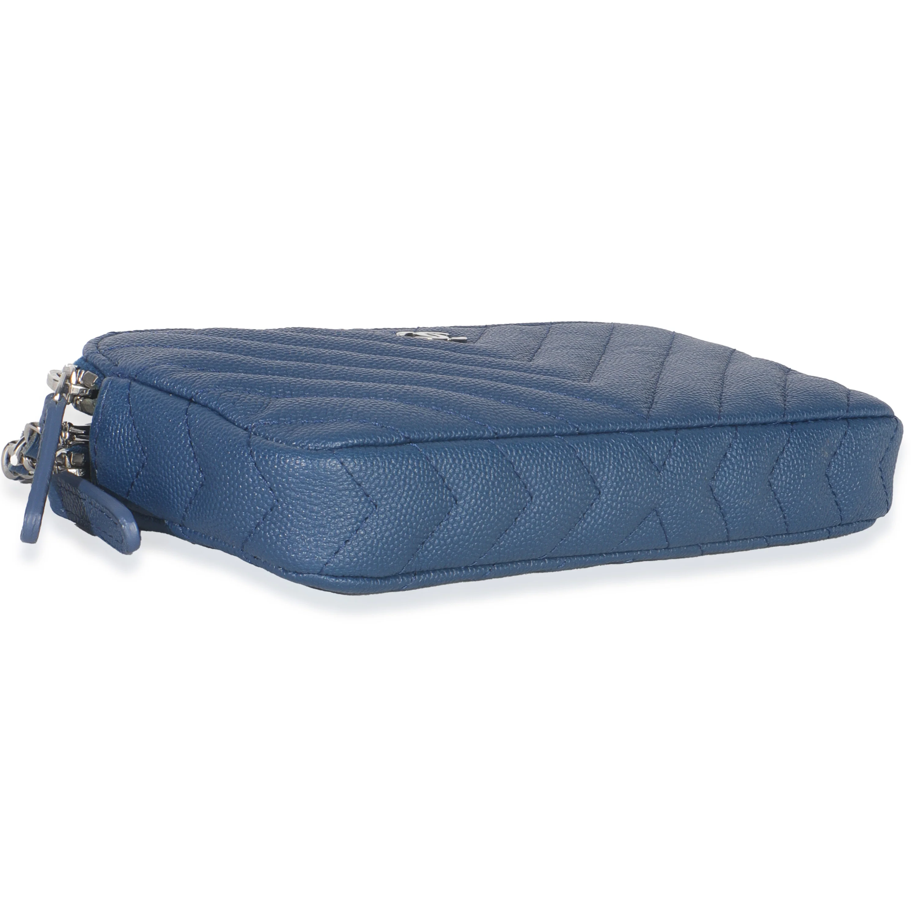 Blue Chevron Caviar Double Zip Clutch Handbag - Image 6