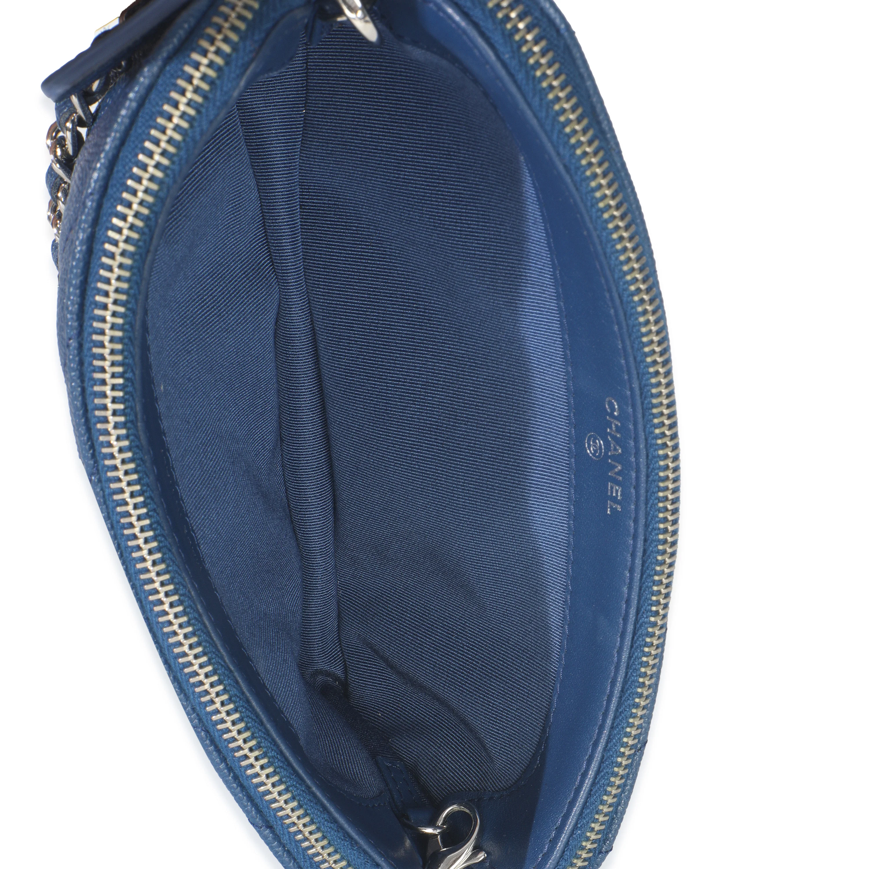 Blue Chevron Caviar Double Zip Clutch Handbag - Image 9