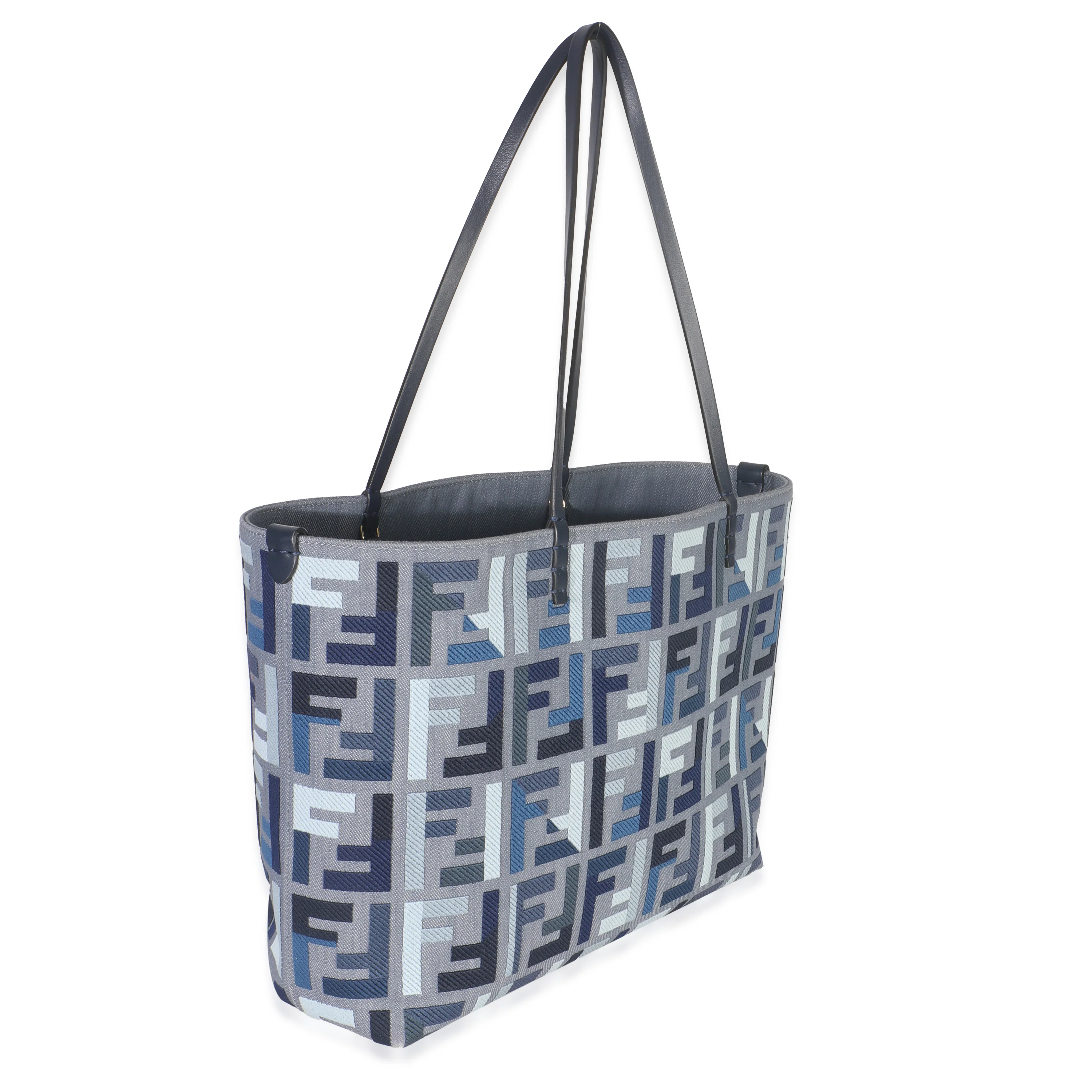Blue FF Embroidery Canvas Large Denim Roll Tote - Image 3