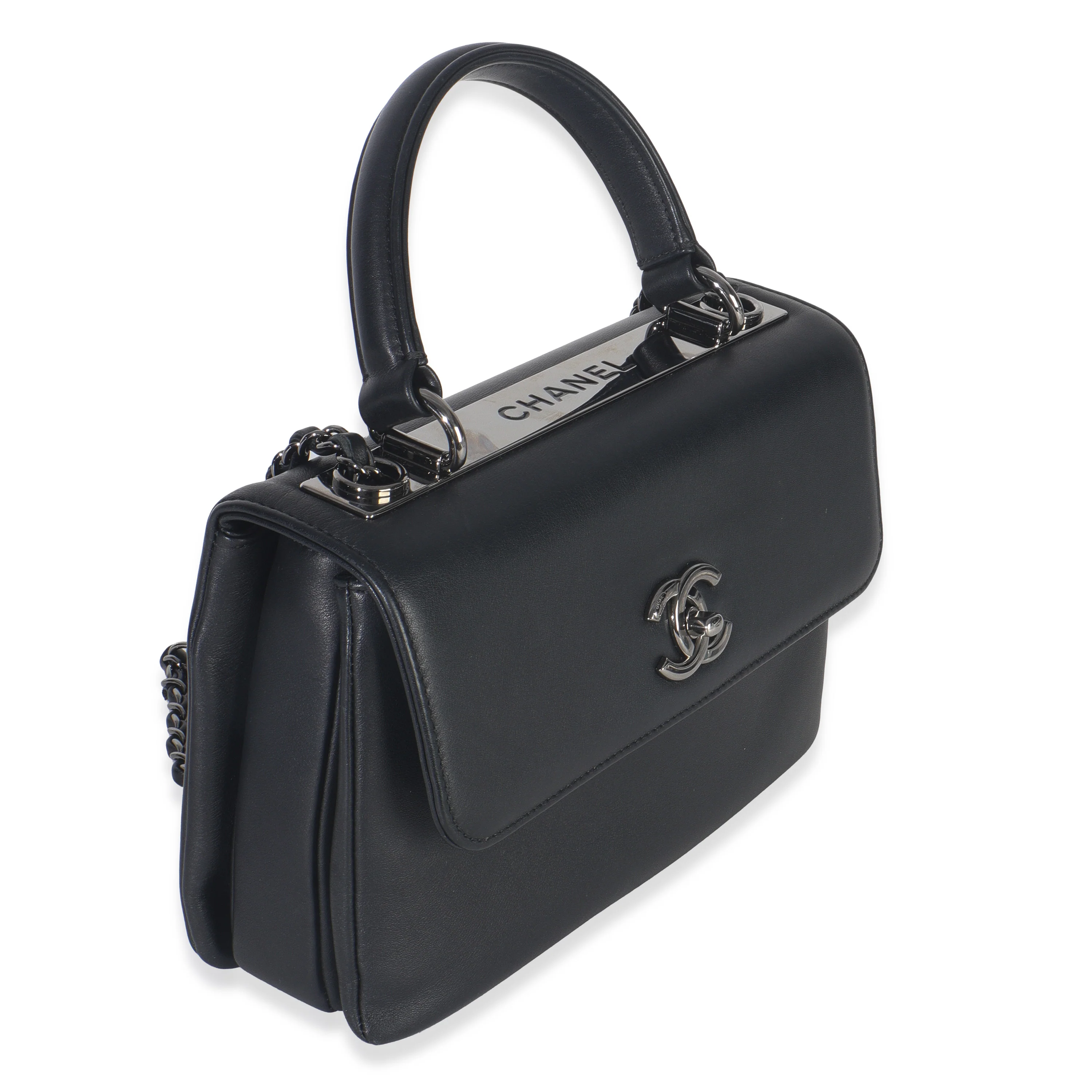 Black Calfskin Smooth Small Trendy CC Flap Bag - Image 3